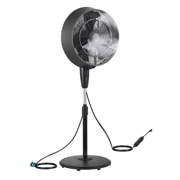 18 in. 3 Speeds Outdoor Misting Pedestal Fan in Black with 80° Oscillation 1600 CFM for up to 500 sq. ft