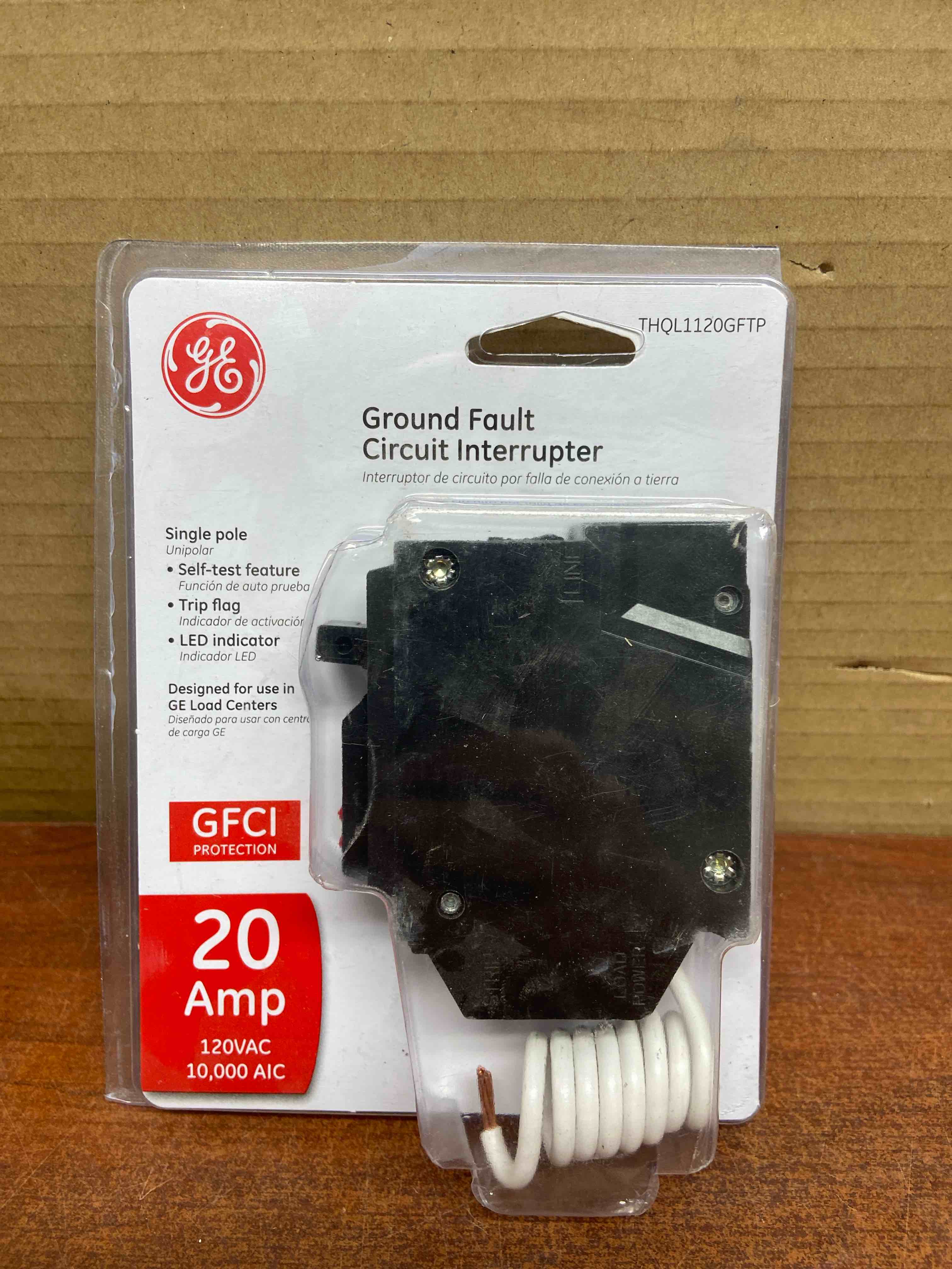 ge industrial thql1120gftp ground fault breaker  single pole  20 amp  self test - quantity 1