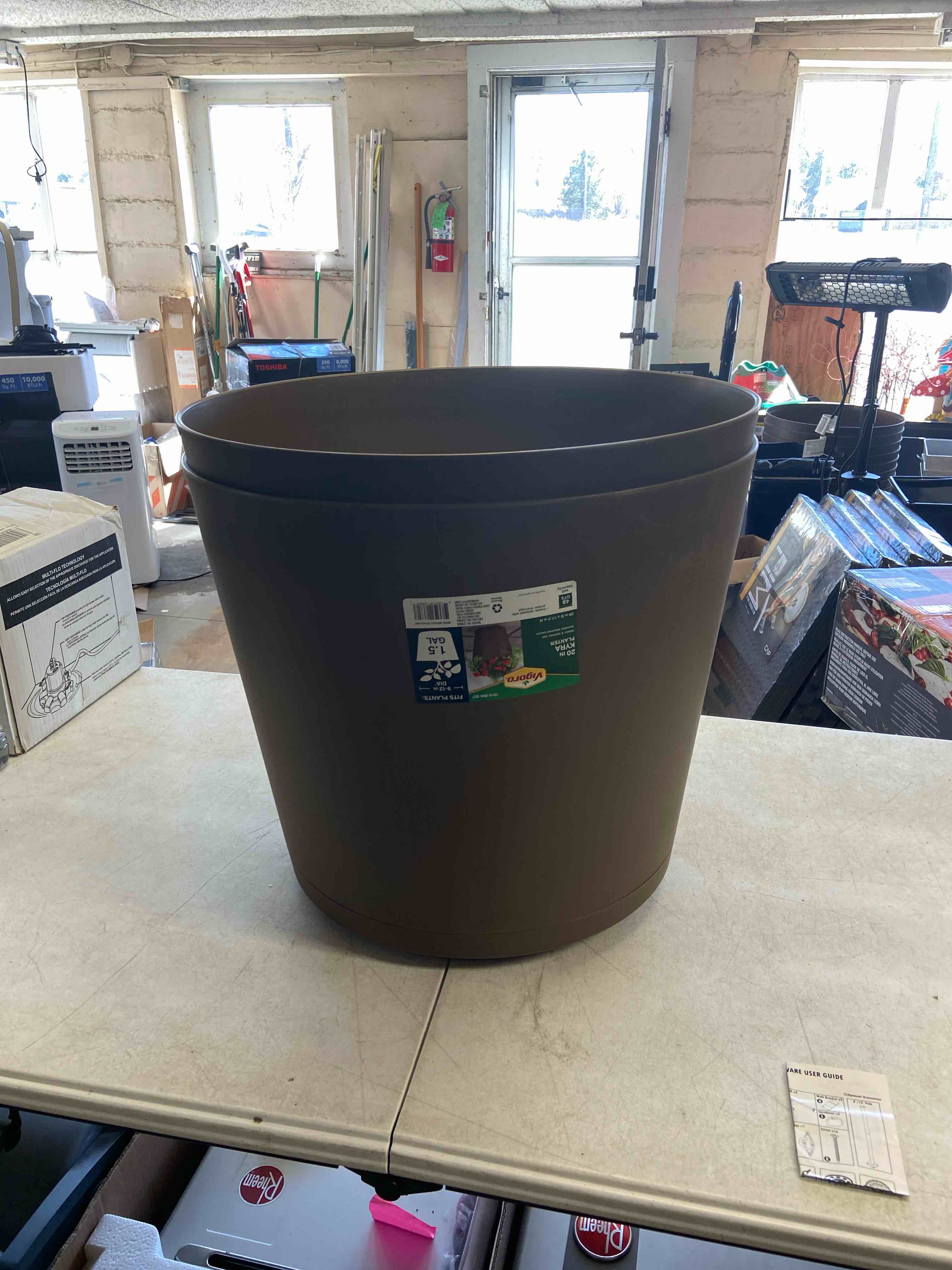 20 in. kyra large chocolate resin planter (20 in. d x 17.3 in. h) with attached saucer