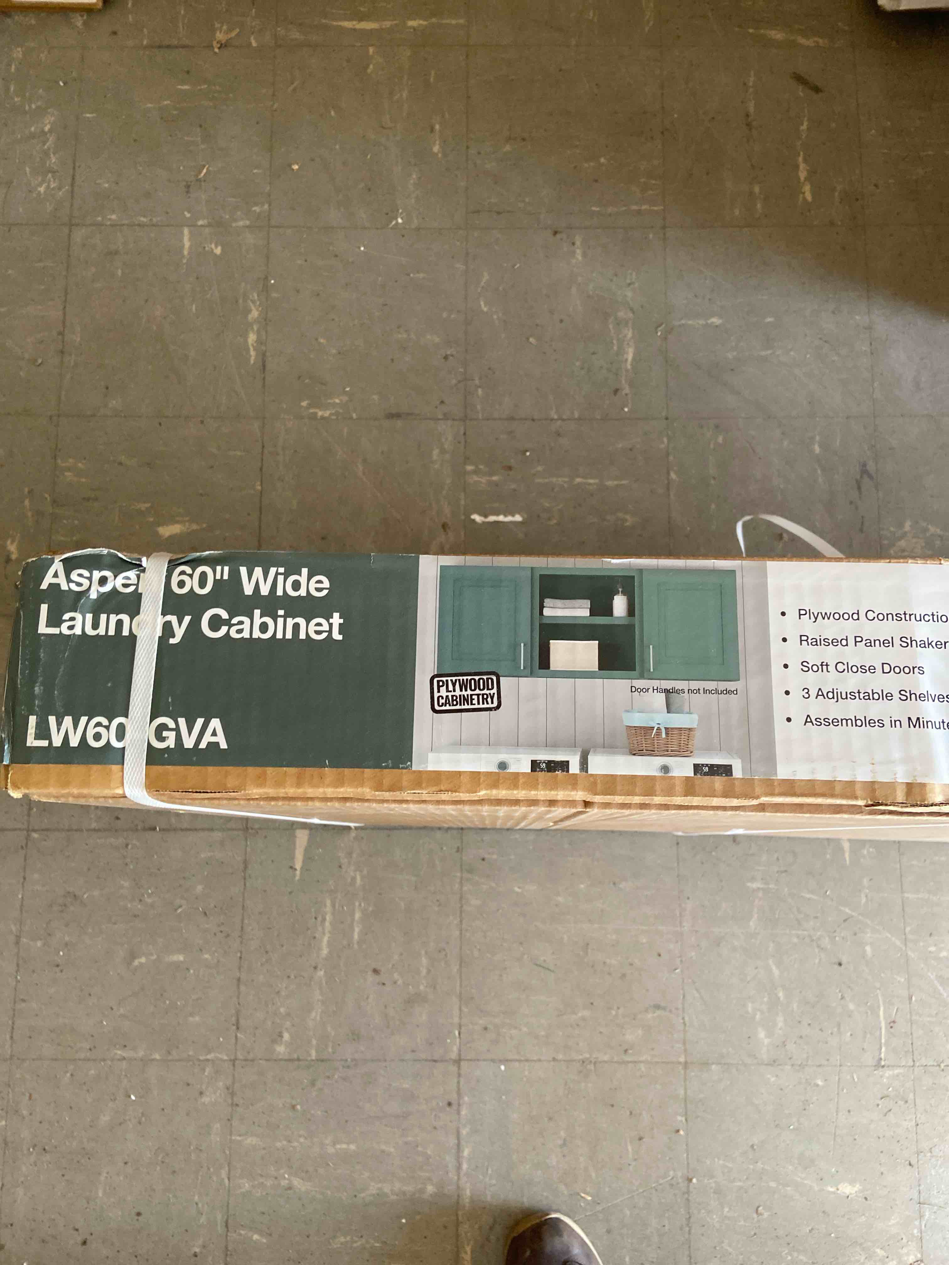 Condition photo showing New/Like New for greenwich aspen green 23 in. h x 60 in. w x 12 in. d plywood laundry room wall cabinet with 3 shelves
