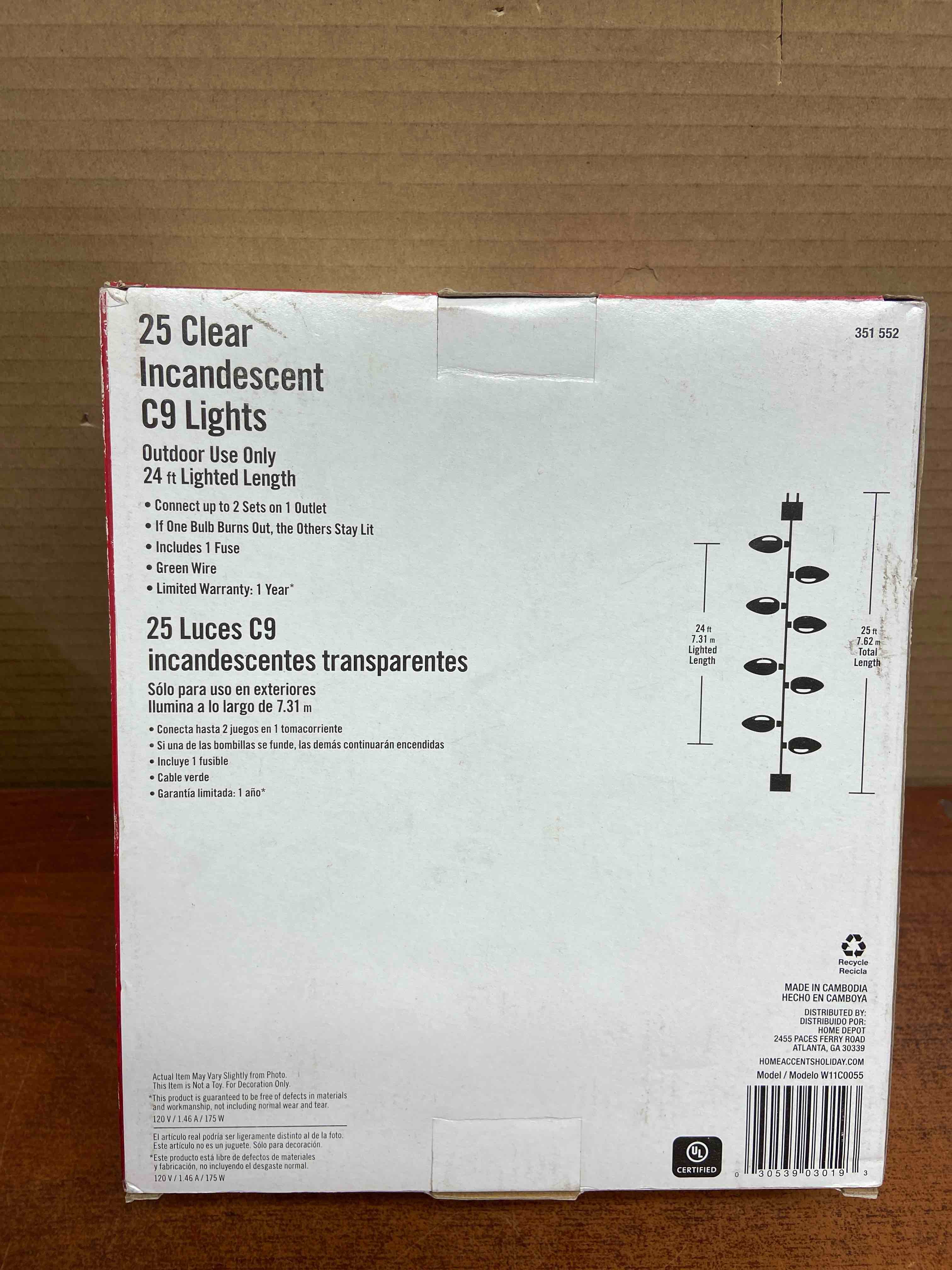 Condition photo showing New/Like New for 25 c9 lights 24 ft lighted length clear