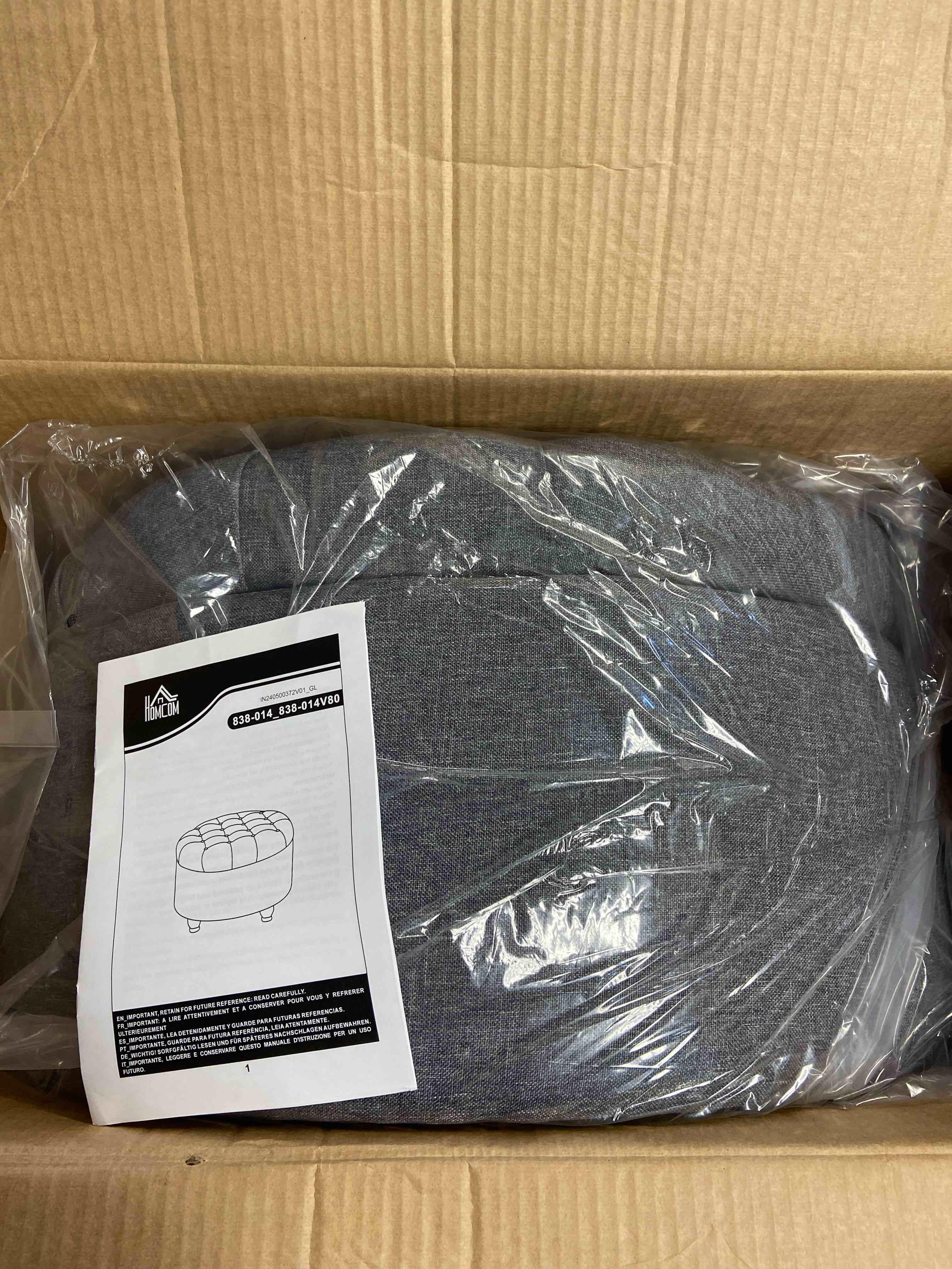 Condition photo showing New/Like New for homcom round ottoman with storage gray denim 