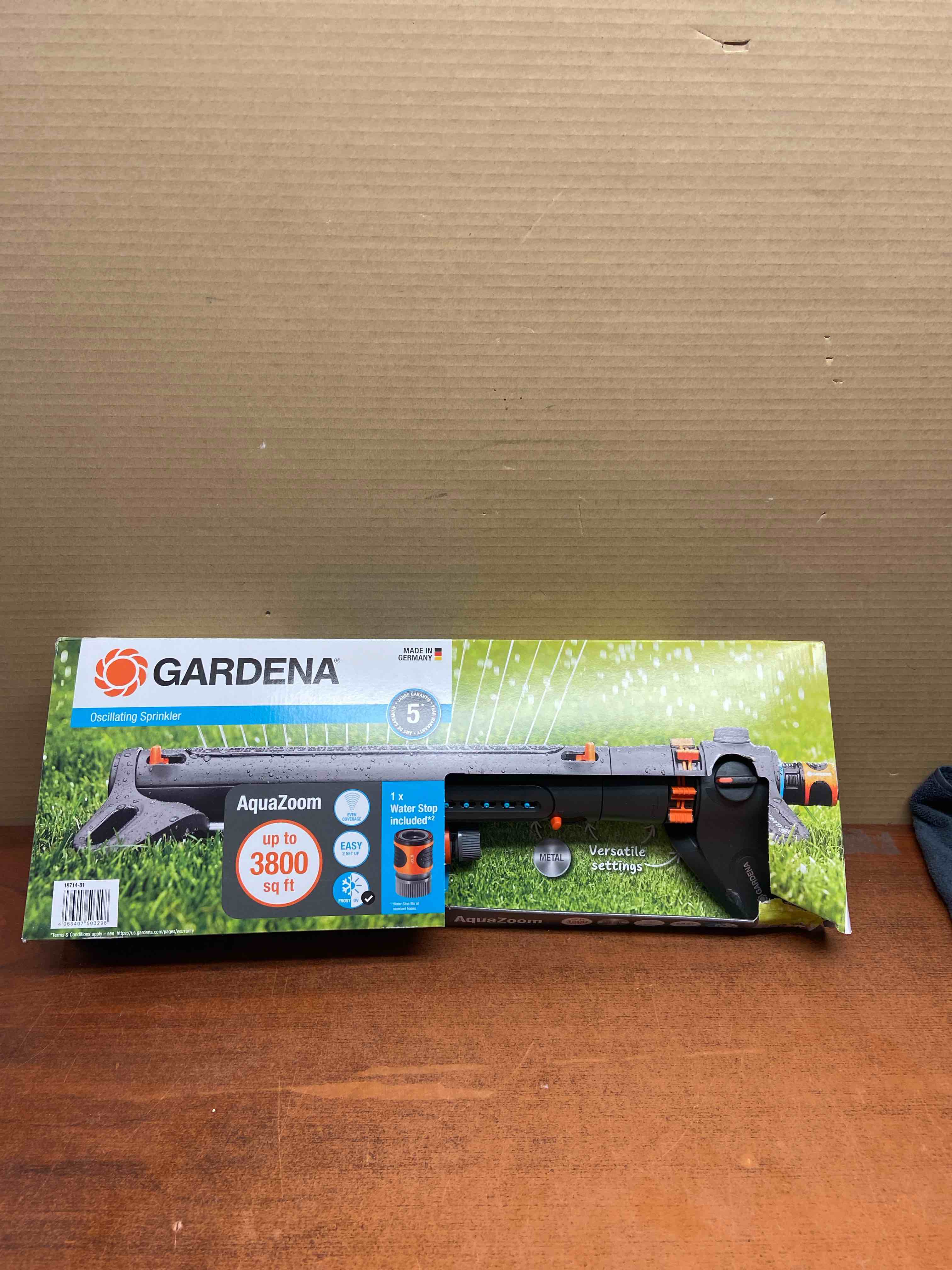 Condition photo showing New/Like New for 3-adjustment 3800 sq. ft. aquazoom oscillating sprinkler for even flow