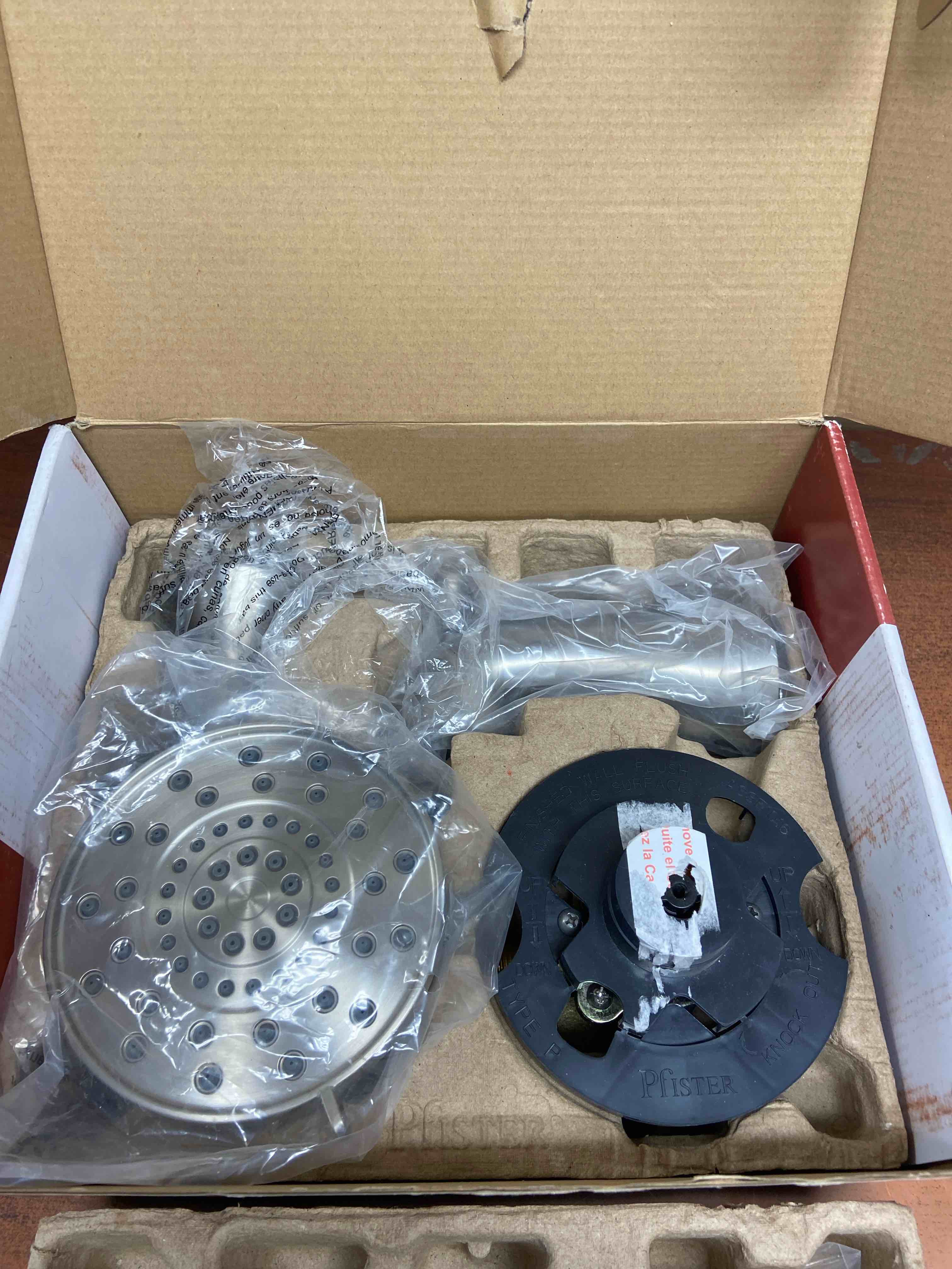 Condition photo showing As Is for pfister ladera single-handle 3-spray tub and shower faucet with spot defense brushed nickel (new open box)