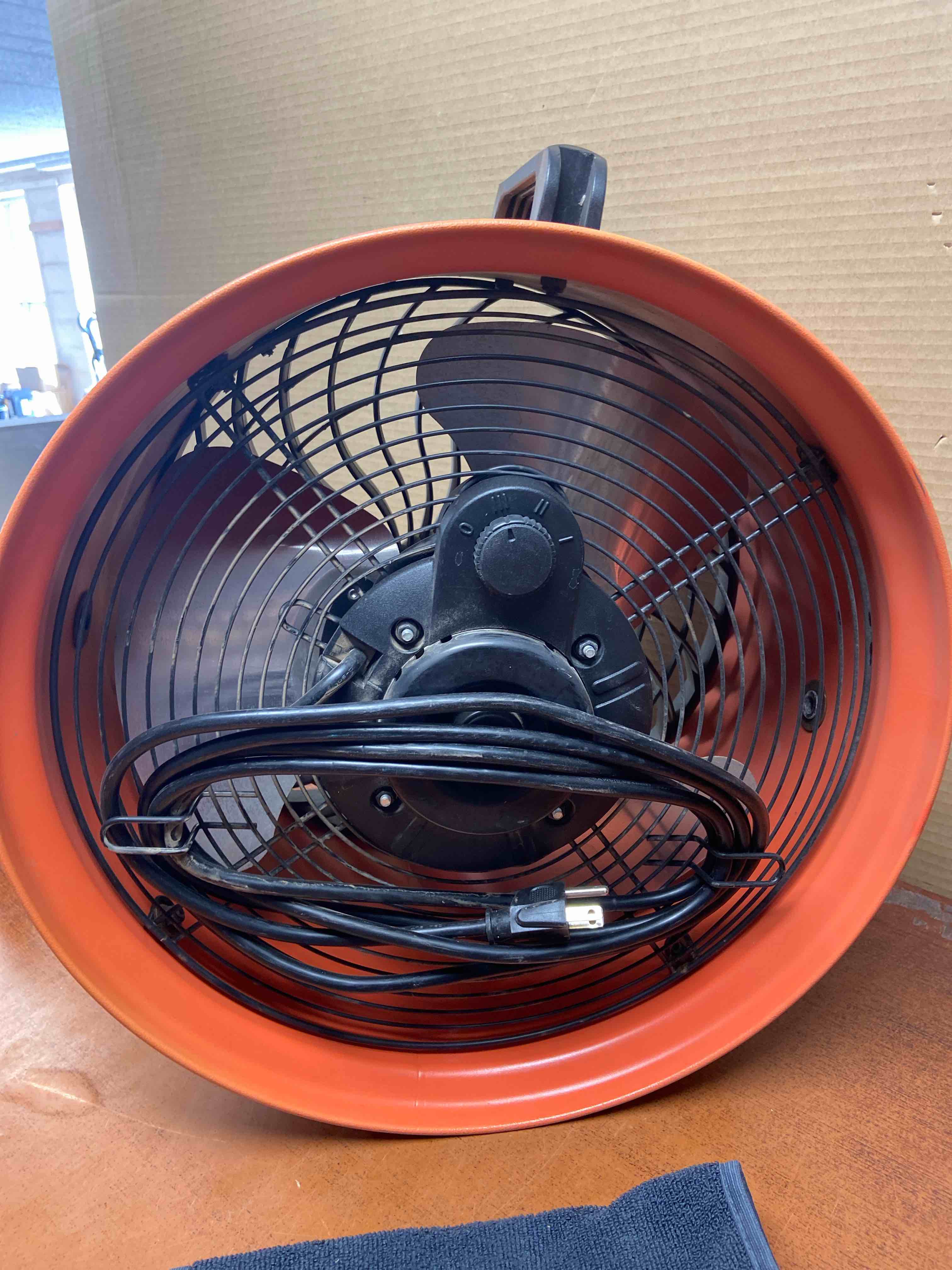 Condition photo showing Good Condition for 16” commercial electric 3 speed high velocity turbo fan** missing stand**