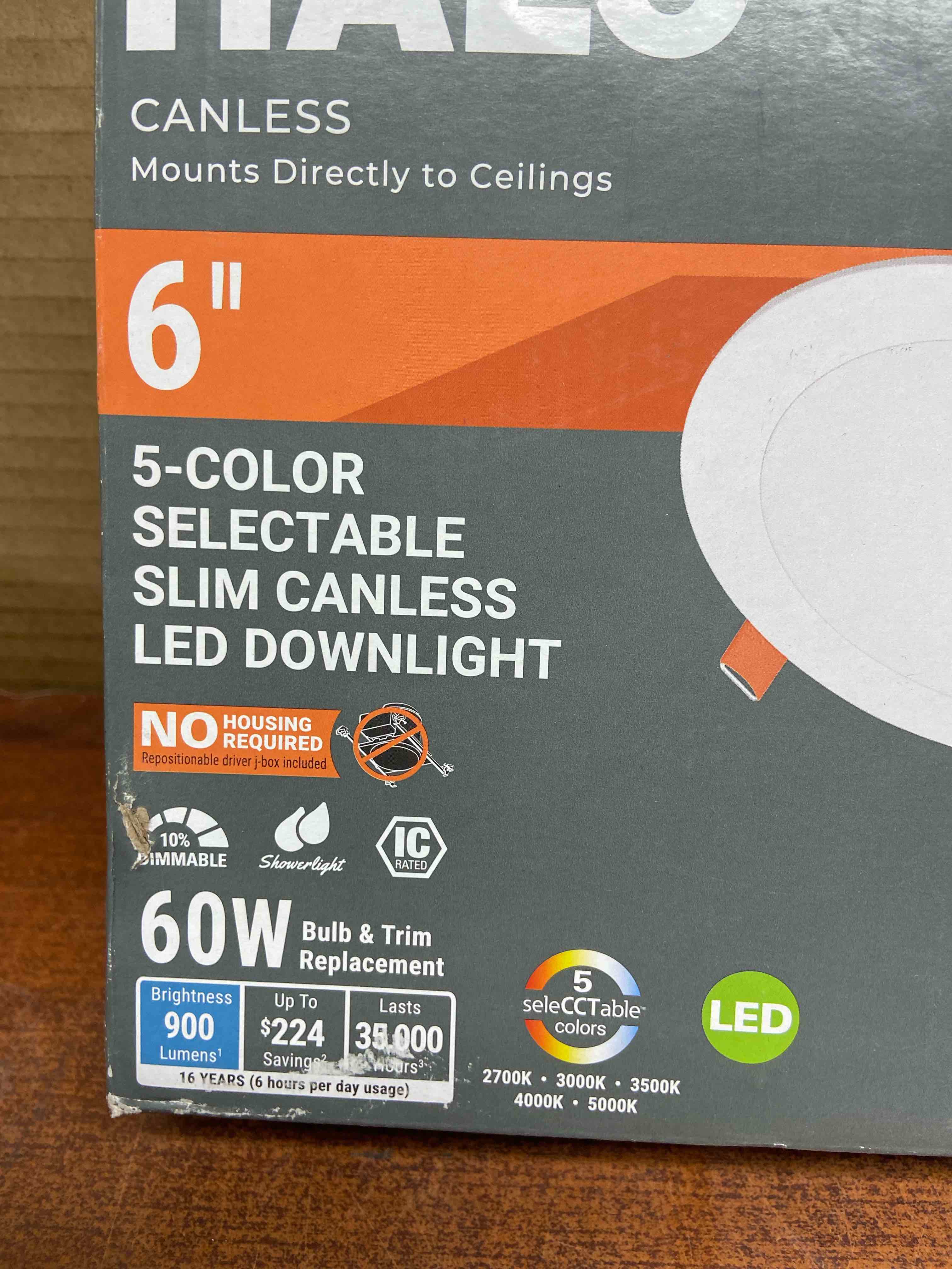 Condition photo showing New/Like New for hlbsl 6 in. can less integrated led, 900 lumens, 5cct, white