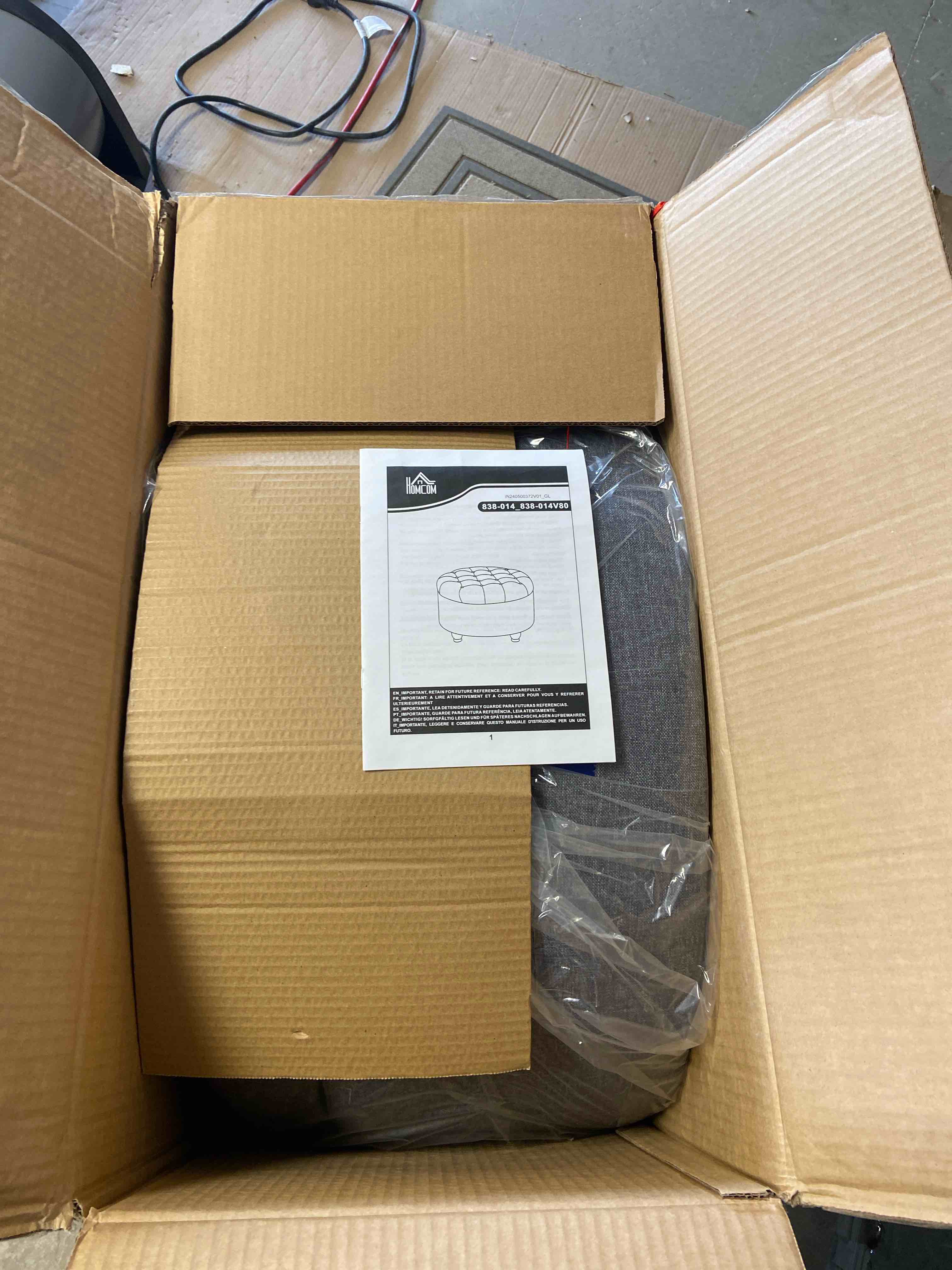 Condition photo showing New/Like New for homcom grey round ottoman with storage 