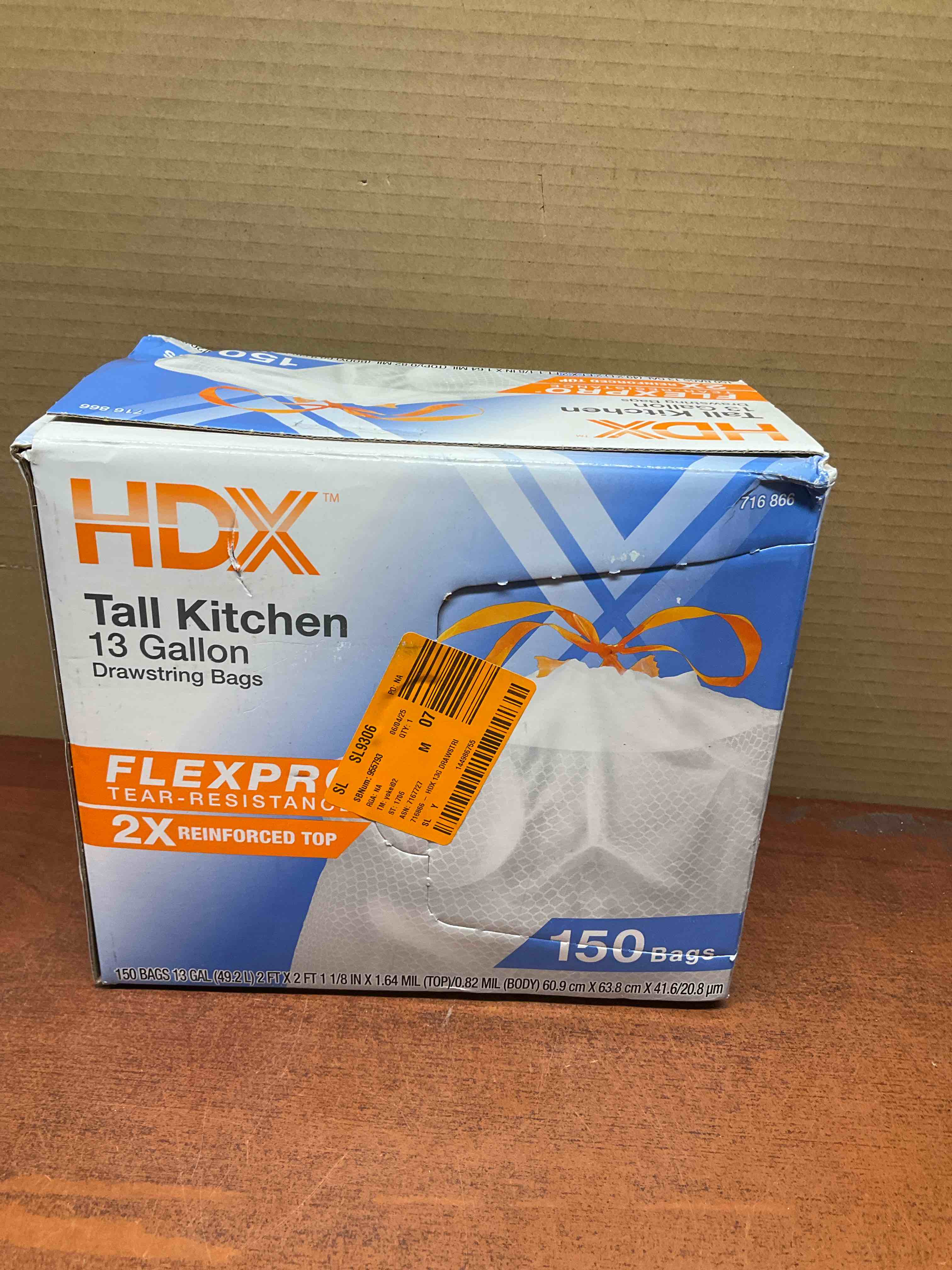 HDX 13 Gal. FlexPro Reinforced Top Drawstring Kitchen Bags (150-Count)