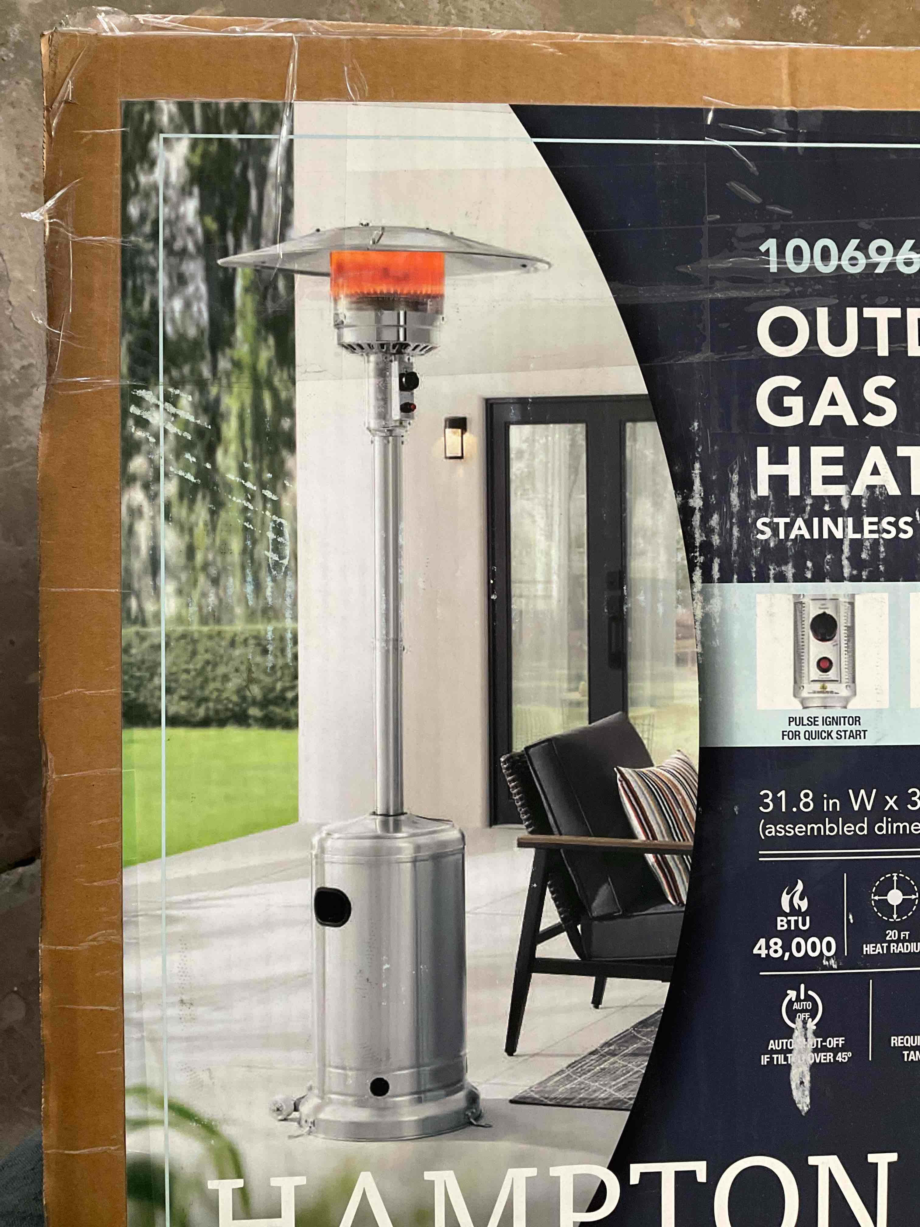 Hampton Bay 48000 BTU Stainless Steel Propane Standing Patio Heater with Wheels, Silver