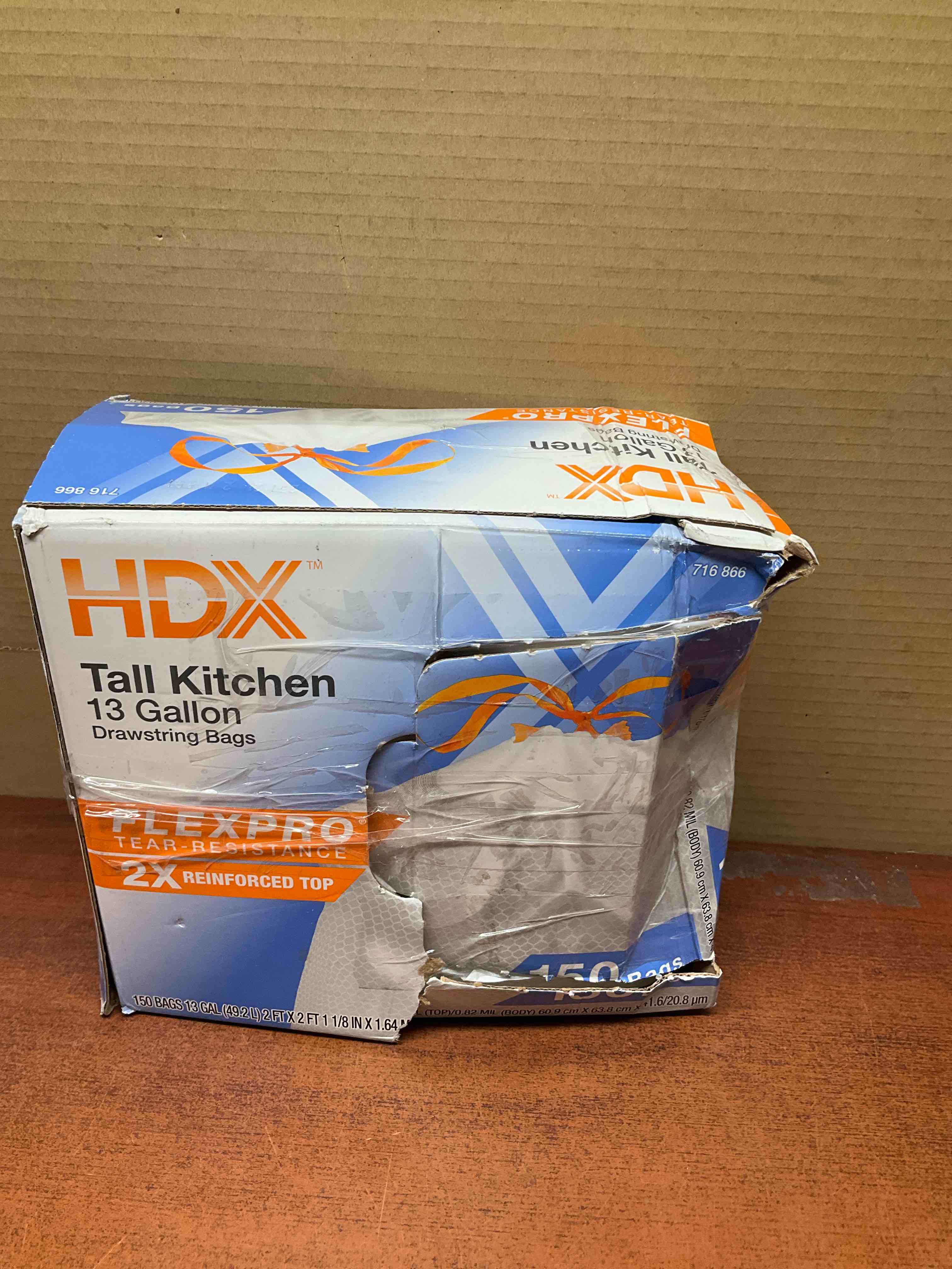 HDX 13 Gal. FlexPro Reinforced Top Drawstring Kitchen Bags (150-Count)