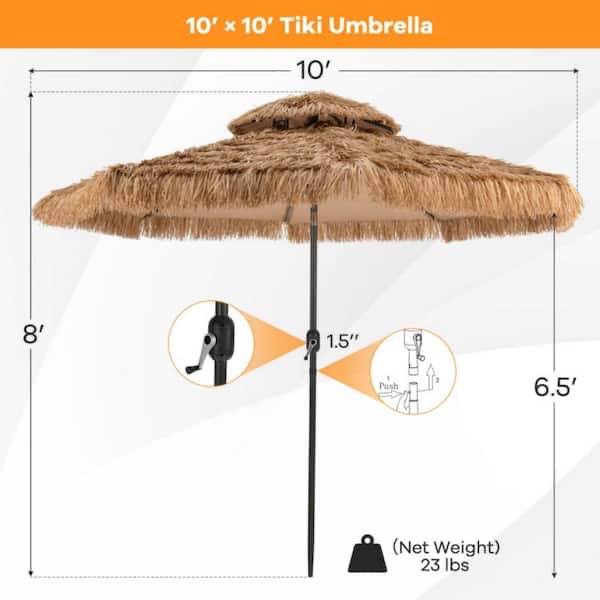 10 ft Hawaiian  Tiki umbrella with 8 rib support and led lighting 