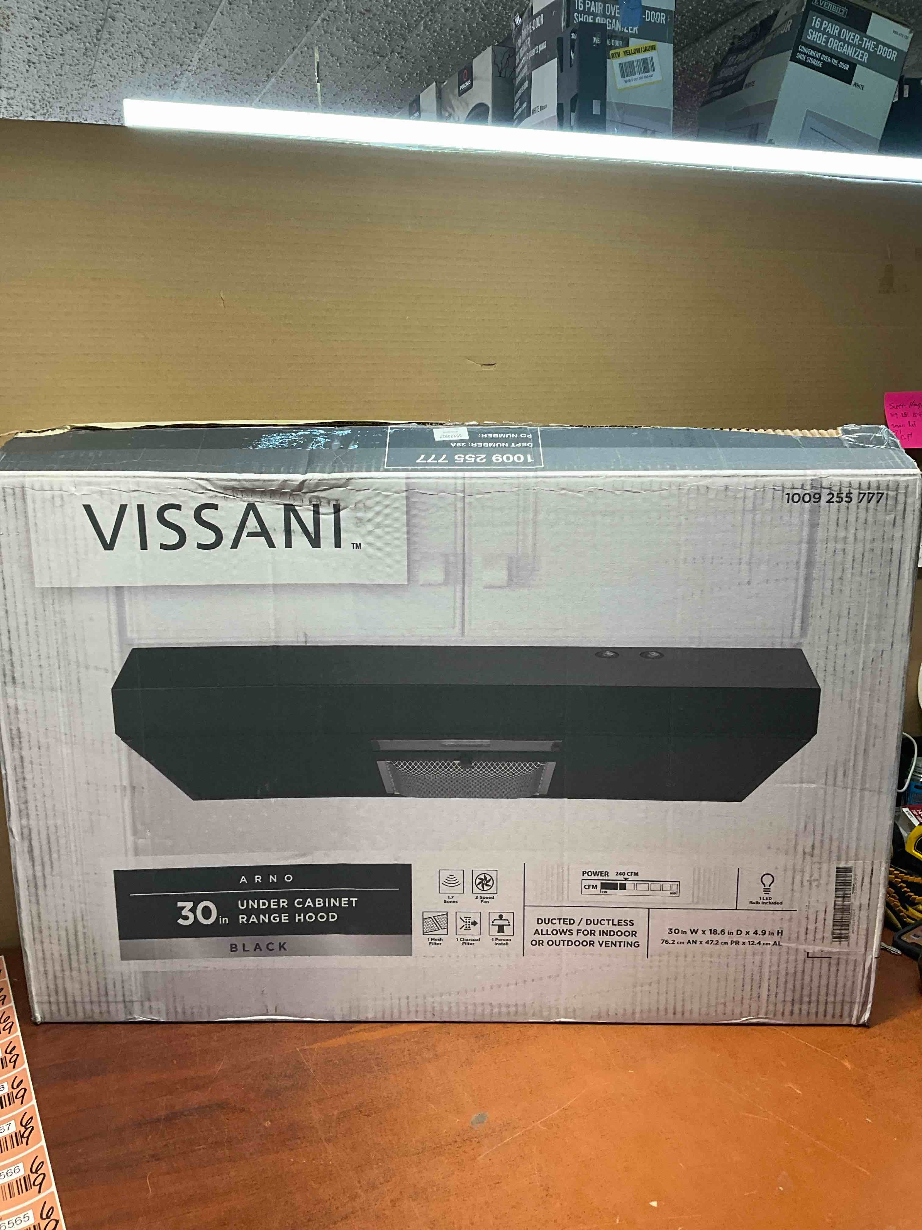 Vissani Arno 30 in. 240 CFM Convertible Under Cabinet Range Hood in Black with Lighting and Charcoal Filter, Black painted
