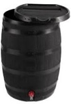 Rain barrel flat back with lid and plastic spigot 55 gallon Black 