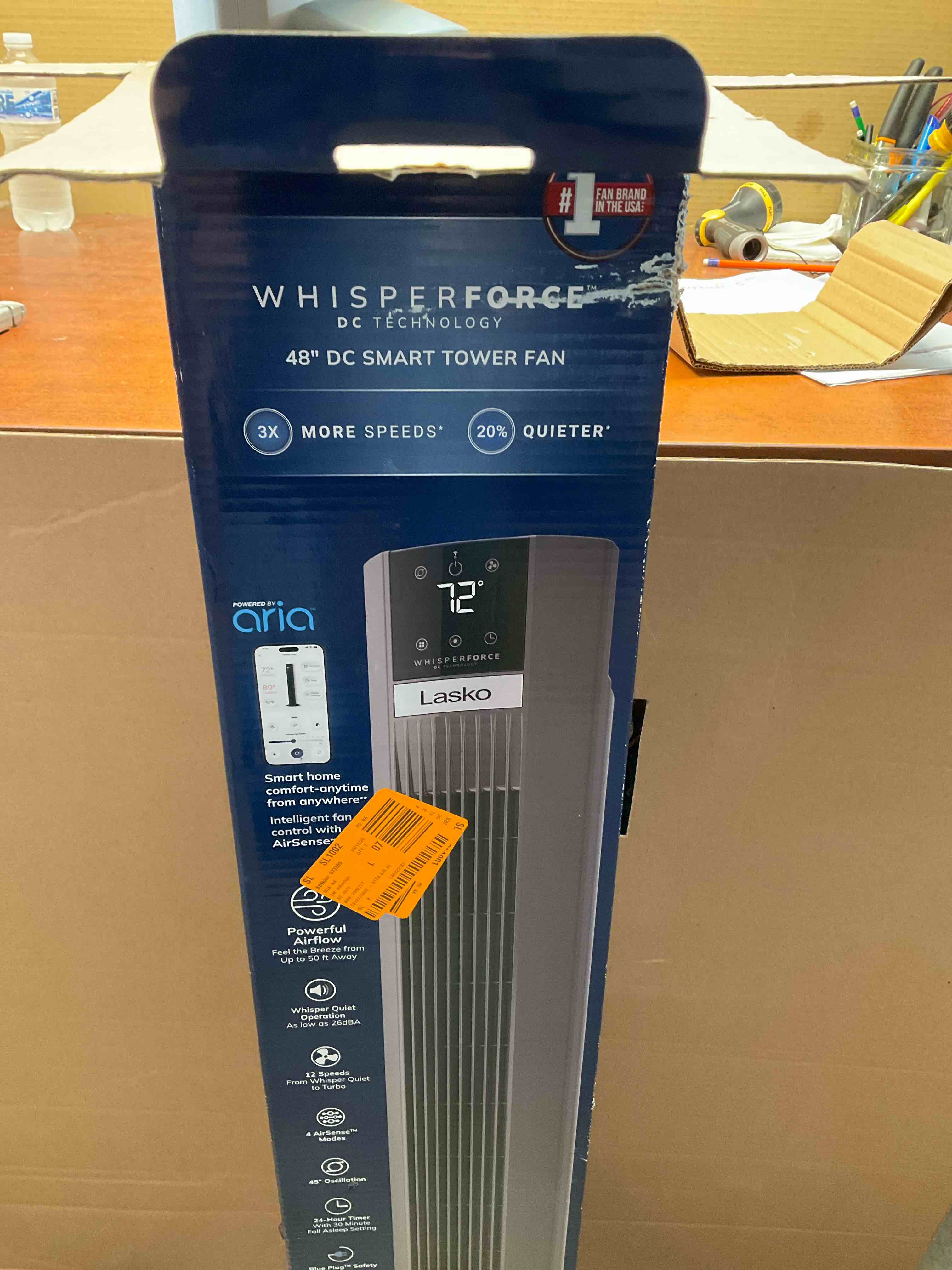 Xtra Air 48 in. 12-Speed Smart Tower Fan in Gray w/ DC Motor, Works w/ Alexa, Google, Whisper Quiet, Remote, 12 in. Dia