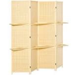 6 ft. Tall Natural 4-Panel Bamboo Room Divider, Folding Privacy Screen Panels with 2-Shelves for Indoor Bedroom Office