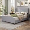 Ashford Gray Wood Frame King Size Modern Linen Platform Bed with Wingback Headboard