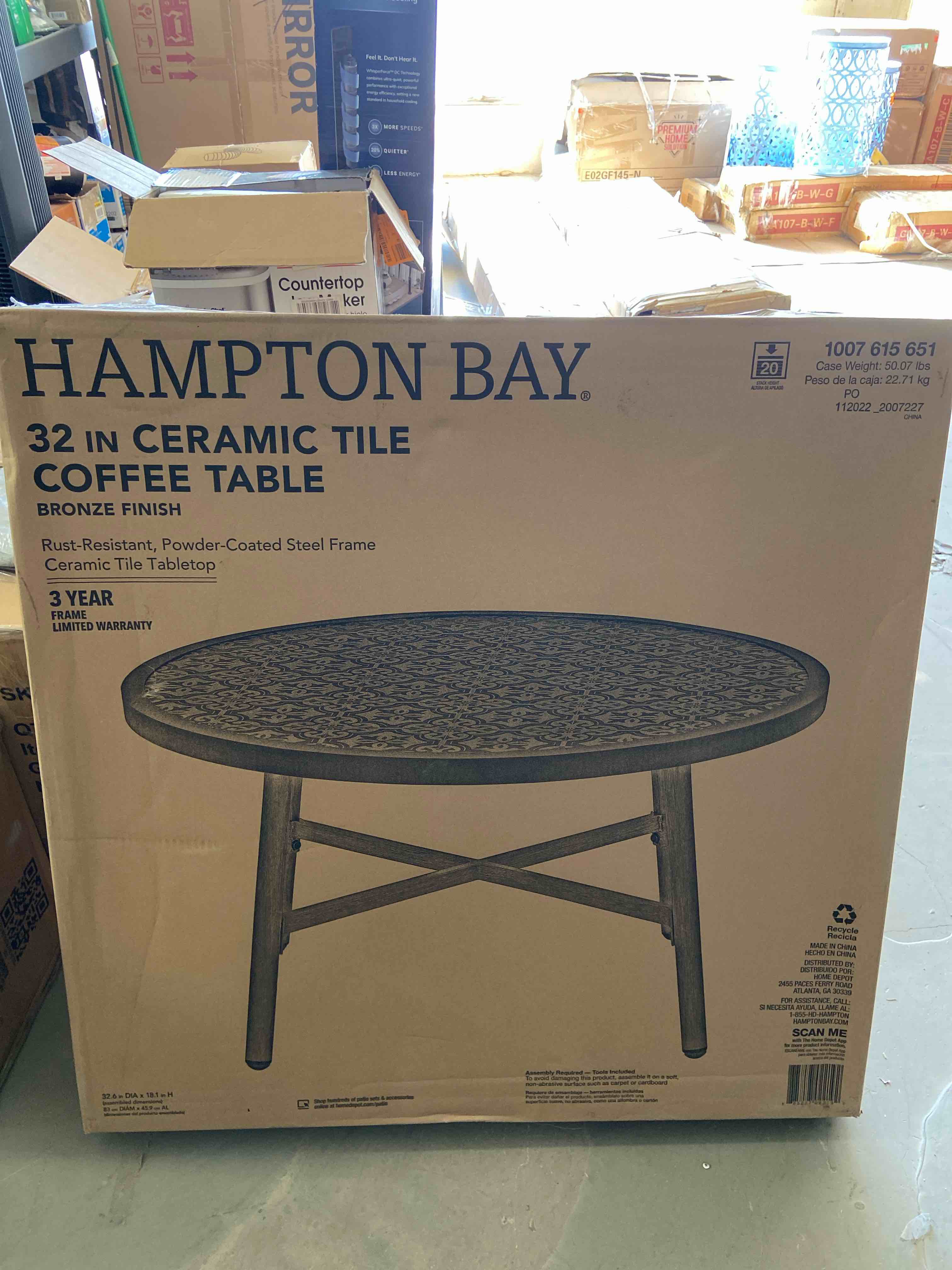 Mix and Match Round Metal Outdoor Coffee Table with Ceramic Tile Top