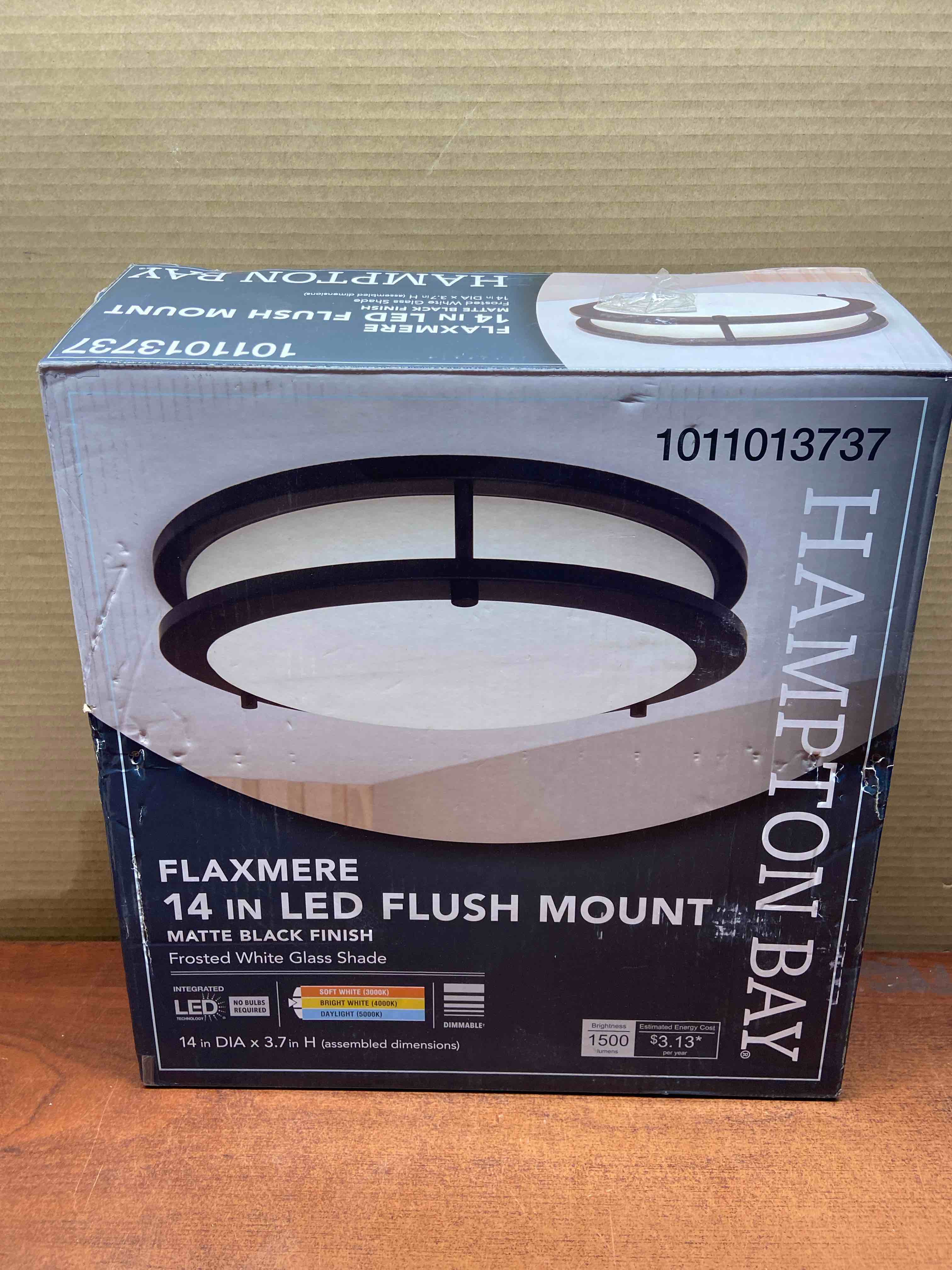 Flaxmere 14 in. Modern Matte Black 3 CCT Integrated LED Flush Mount for Kitchens or Bedrooms