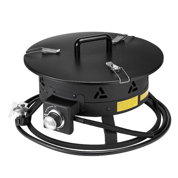 Propane Fire Pit, 19 in. Dia Outdoor Portable Gas Fire Pit, Adjustable Flame Height Camping Firepit, 58,000 BTU, Black