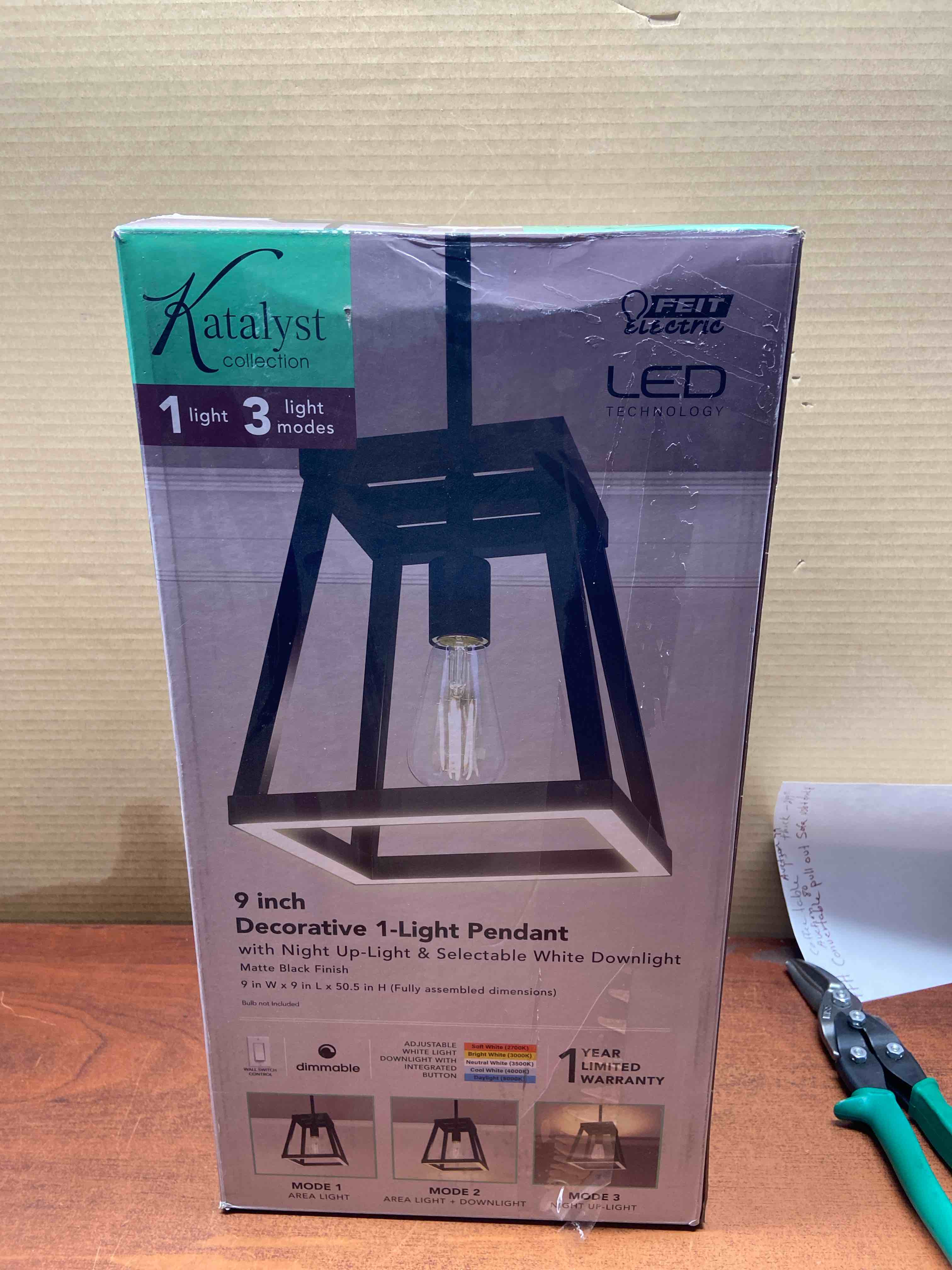 Feit Electric Katalyst 60-Watt 1-Light Matte Black Modern Adjustable CCT and 3-Light Modes Integrated LED Pendant Light