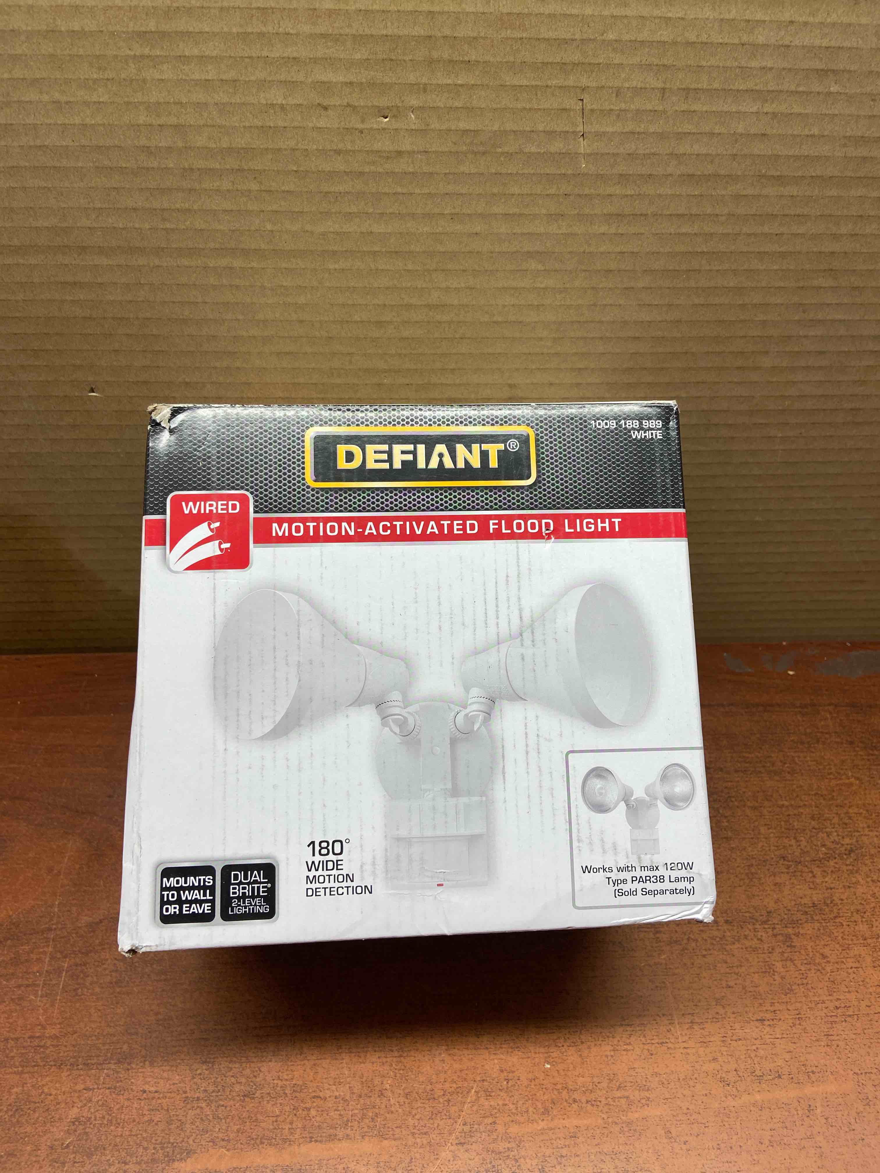 Defiant PAR 180-Degree White Motion Activated Wired Outdoor 2-Head Dusk-to-Dawn Security Flood Light