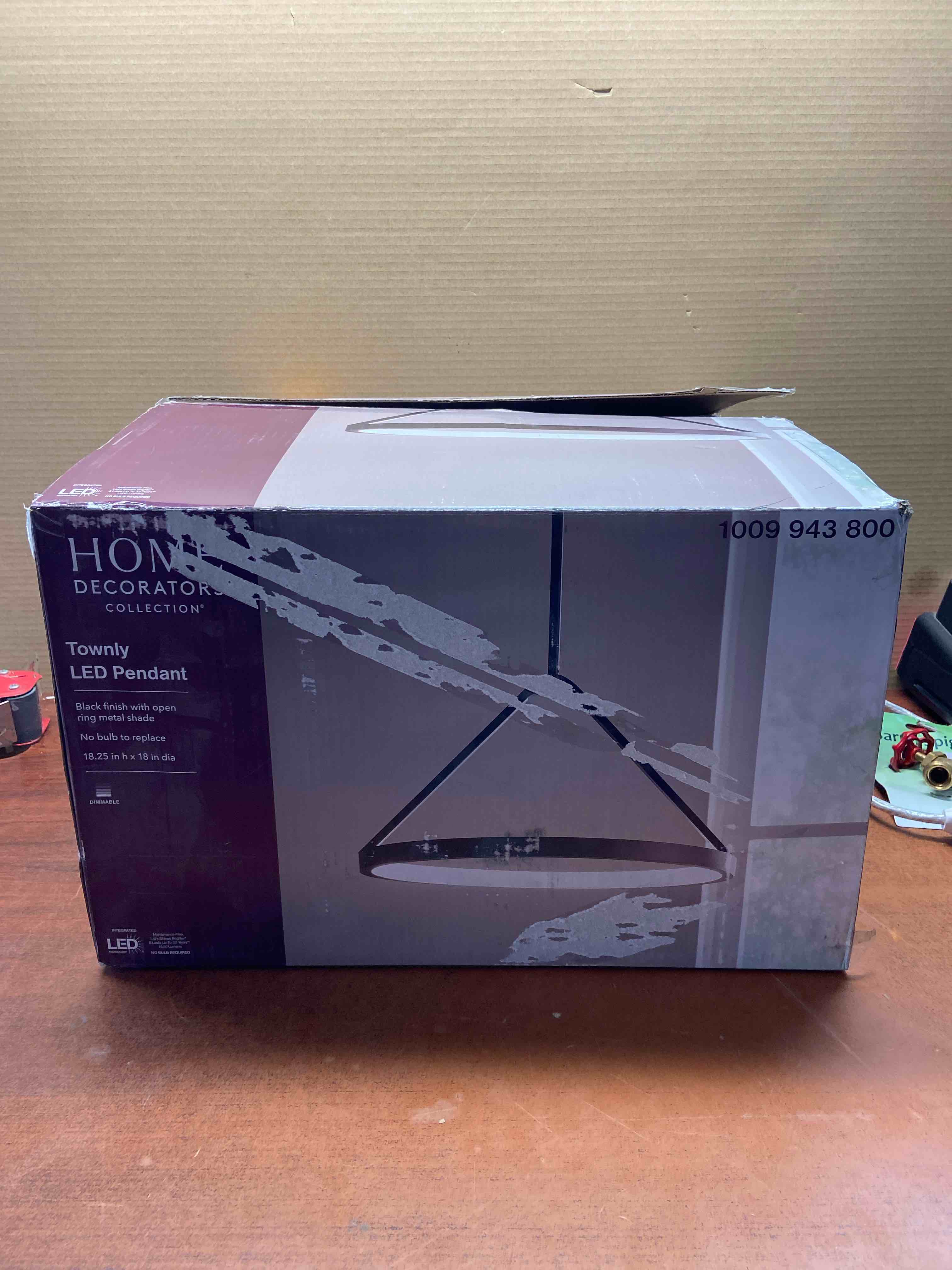 Townly 35-Watt 1-Light Satin Black Bowl Integrated LED Pendant Light with Open Metal Ring Shade