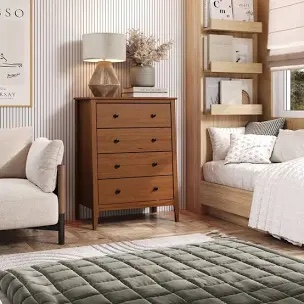 Solid Wood 4-Drawer Dresser 39.41 in. H x 29.2 in. W x 17.72 in. D-Caramel