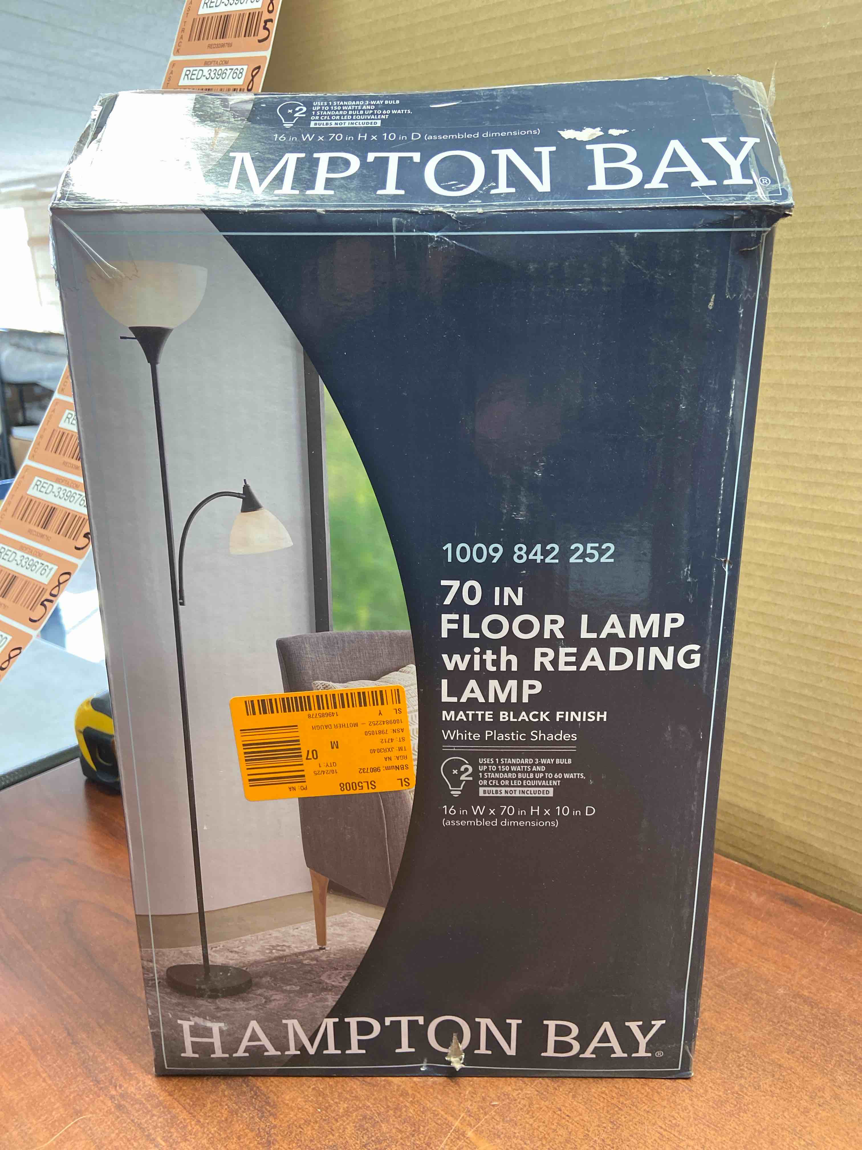 70 in. Black Mother Daughter 2-Light Torchiere Floor Lamp with Plastic Shade