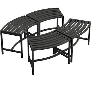 Coated Black Metal Outdoor Stool Bench, Metal Curved Fire Pit Bench Set of 4, Outdoor Fire Pit Seating, Steel Backless