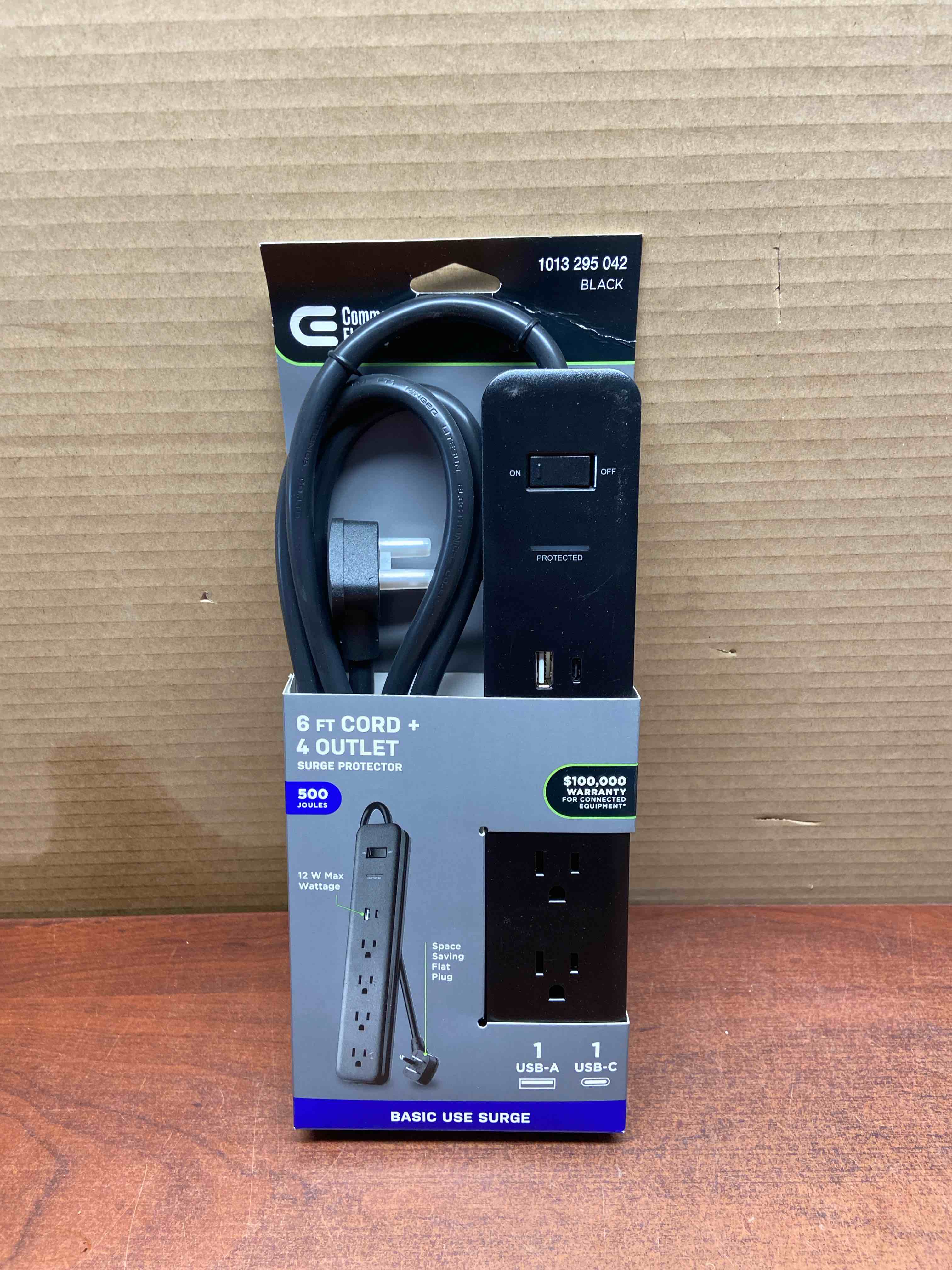 6 ft. 4-Outlet Surge Protector with 1 USB-A 1 USB-C Ports, Black