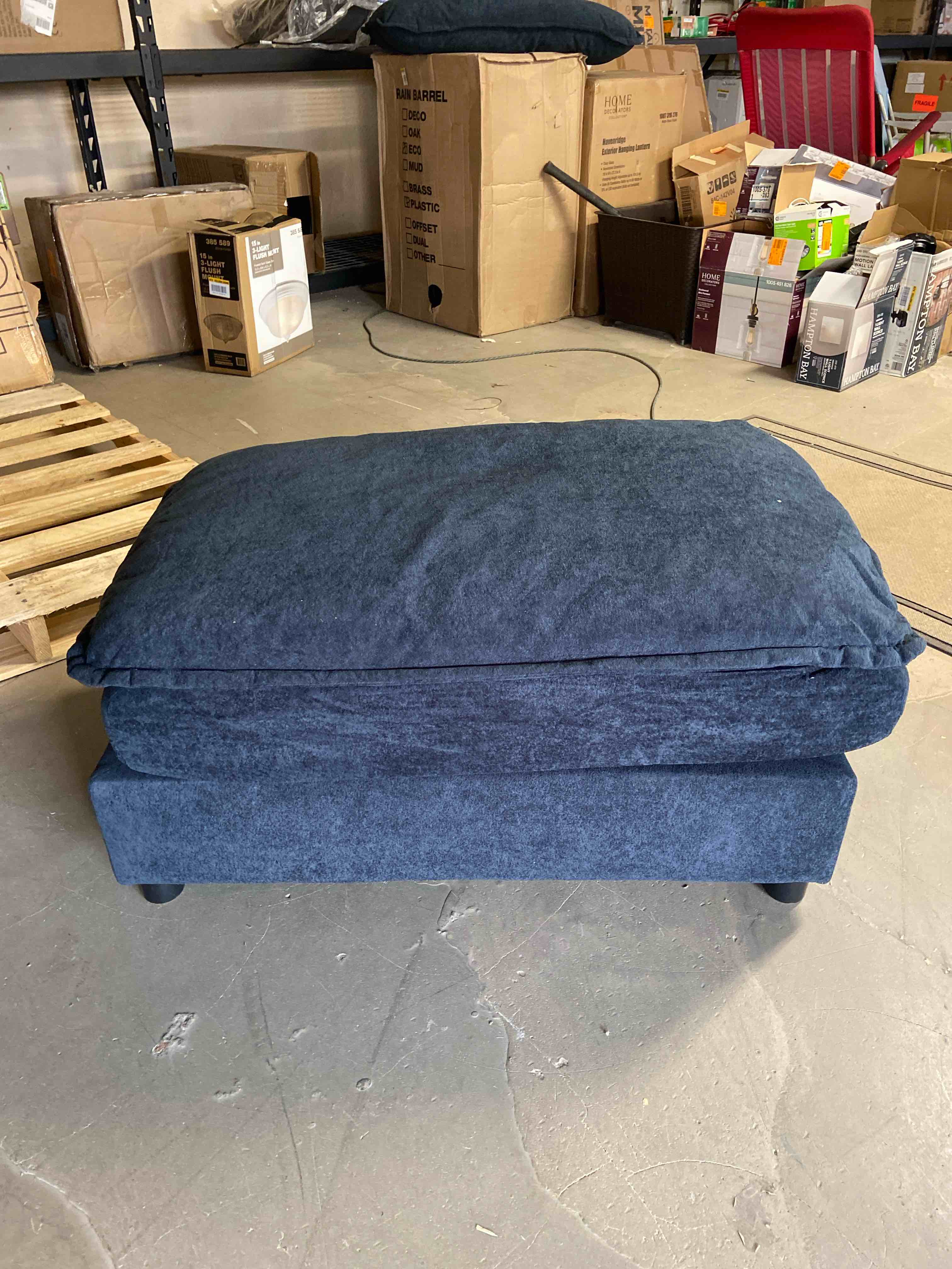 Large Blue Ottoman with removable pillow 