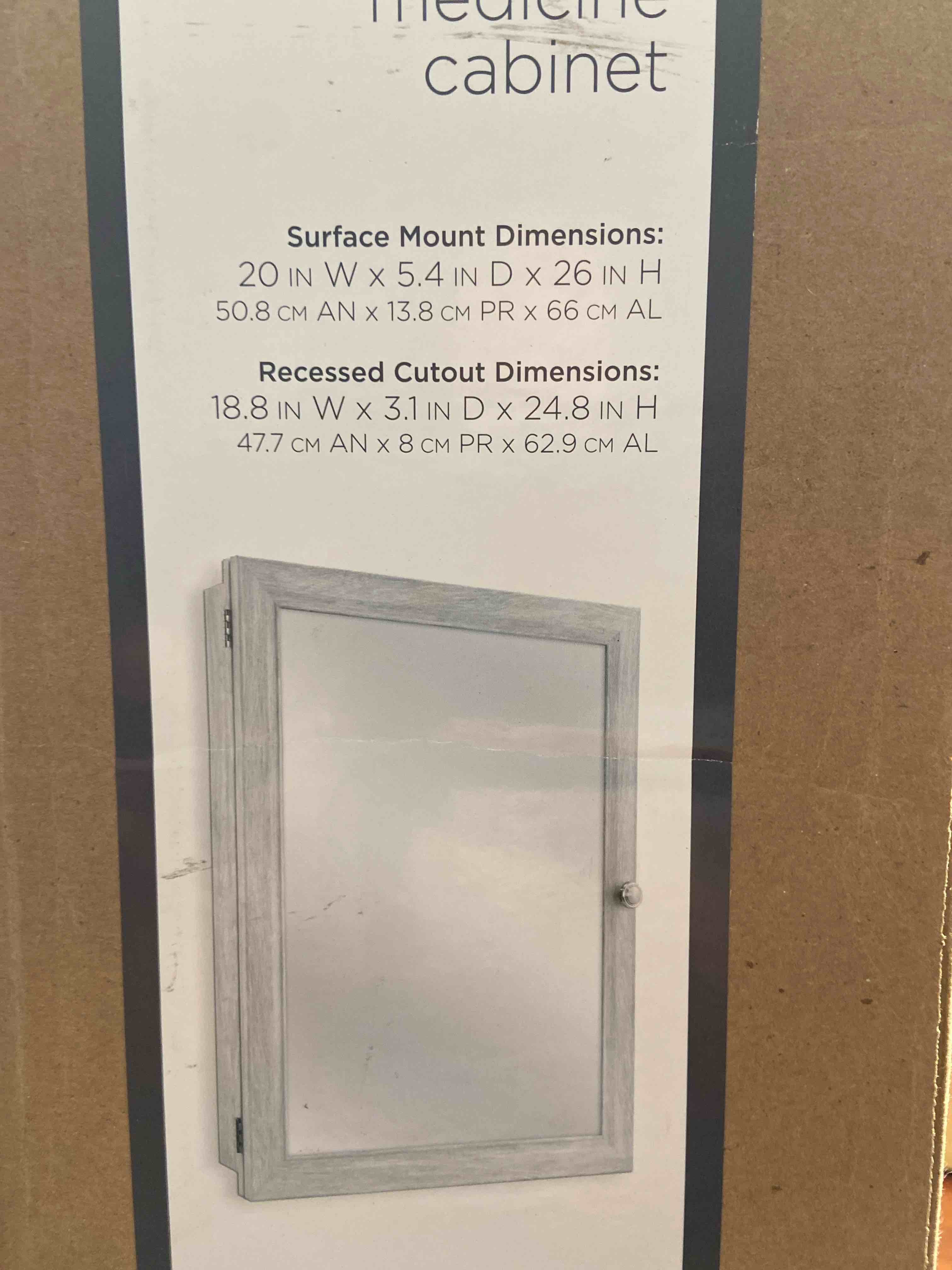 Glacier Bay 20 in. x 26 in. Recessed or Surface Mount Framed Medicine Cabinet in Gray with Mirror