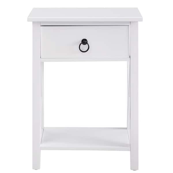 Eily Night Stand Bedside Table with Drawer Wooden Side Tables Bedroom Night Stands for Bedrooms Small Nightstand End Table with Drawer and Shelf Ideal for Small Spaces 1.8 ft Night Stand White