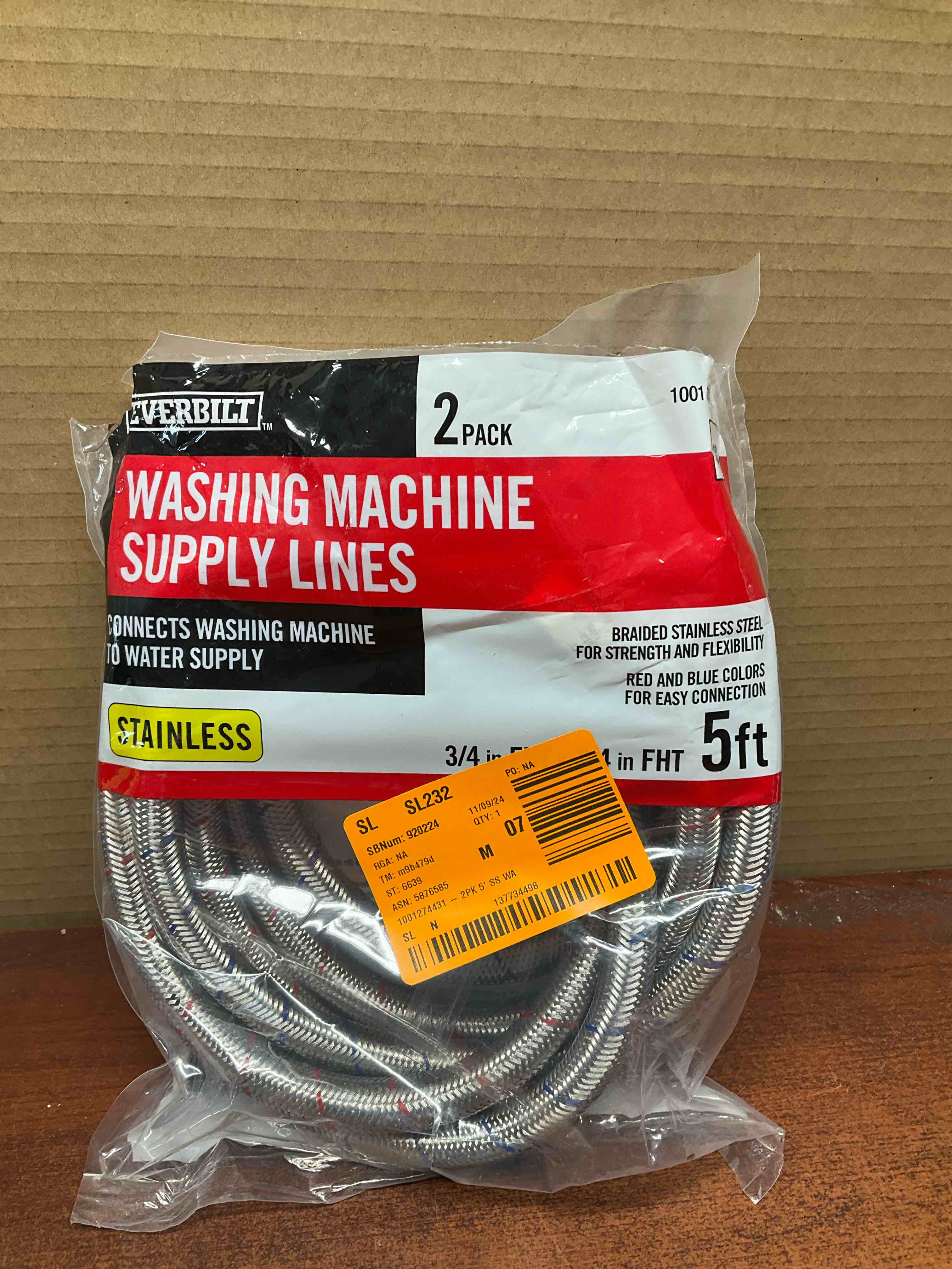 Everbilt 5 ft. Stainless Steel Washing Machine Fill Hose (2-Pack), Silver