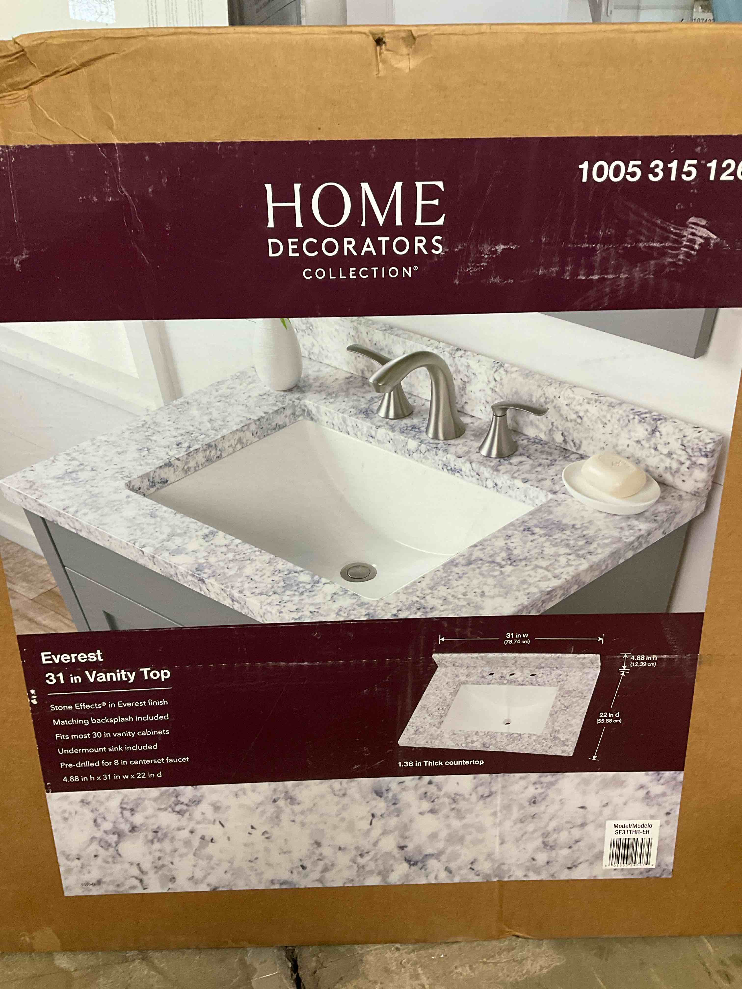 Home Decorators Collection 31 in. W x 22 in. D Cultured Marble White Rectangular Single Sink Vanity Top in Everest