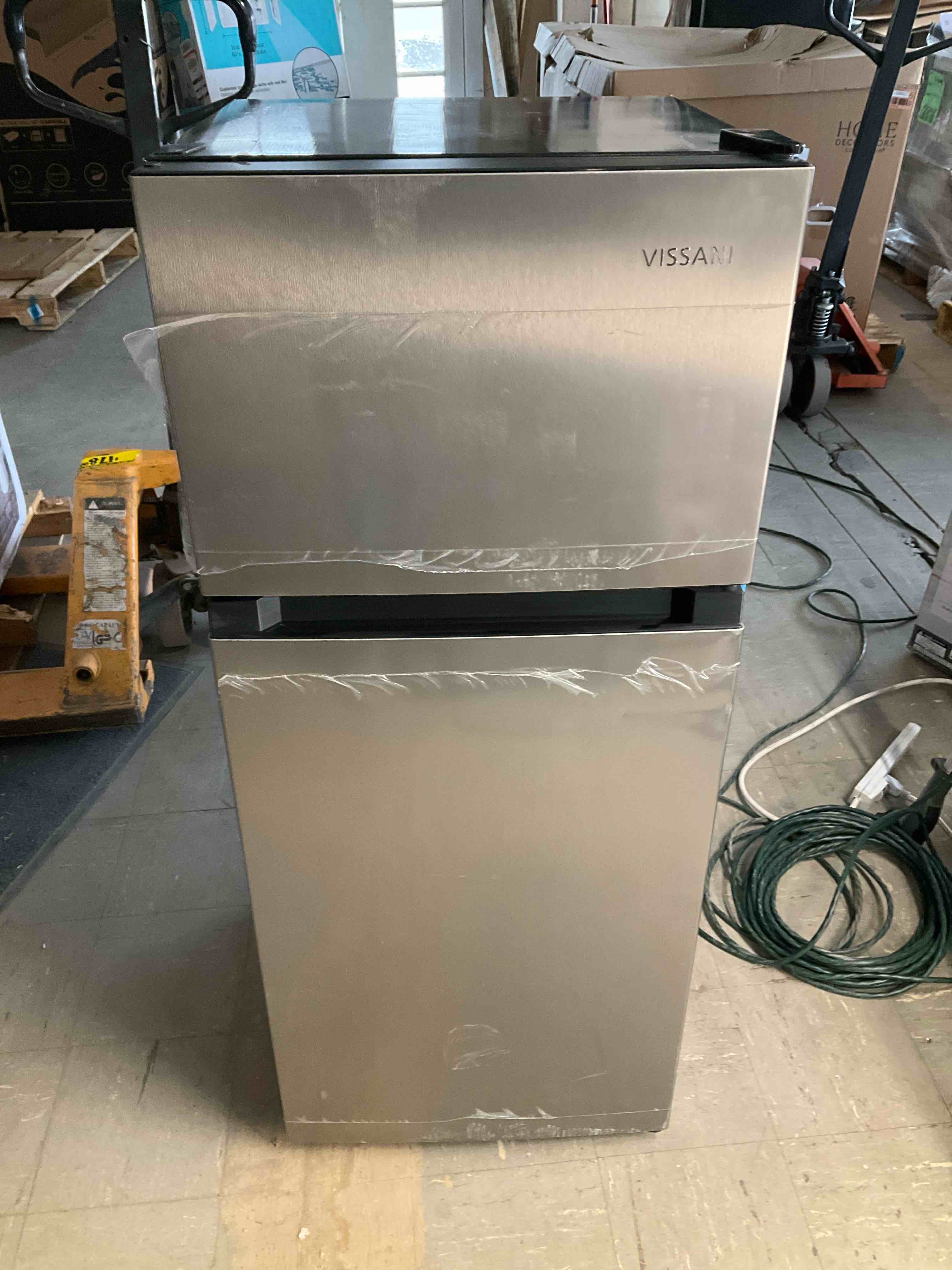 4.5 cu. ft. 2-Door Mini Refrigerator in Platinum Steel with Freezer*** not in original packaging, scratches on side and top please see pictures **