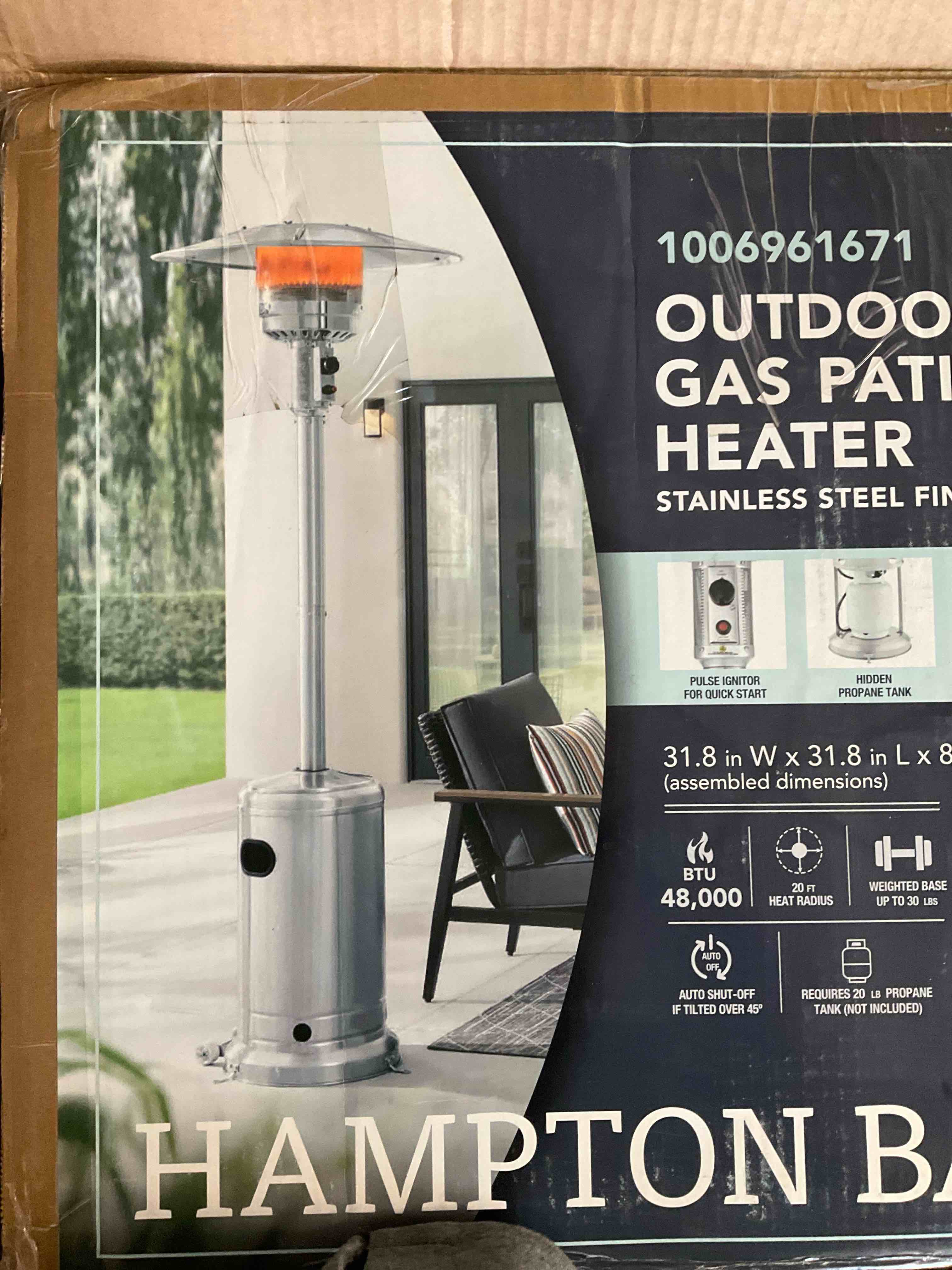 Hampton Bay 48000 BTU Stainless Steel Propane Standing Patio Heater with Wheels, Silver