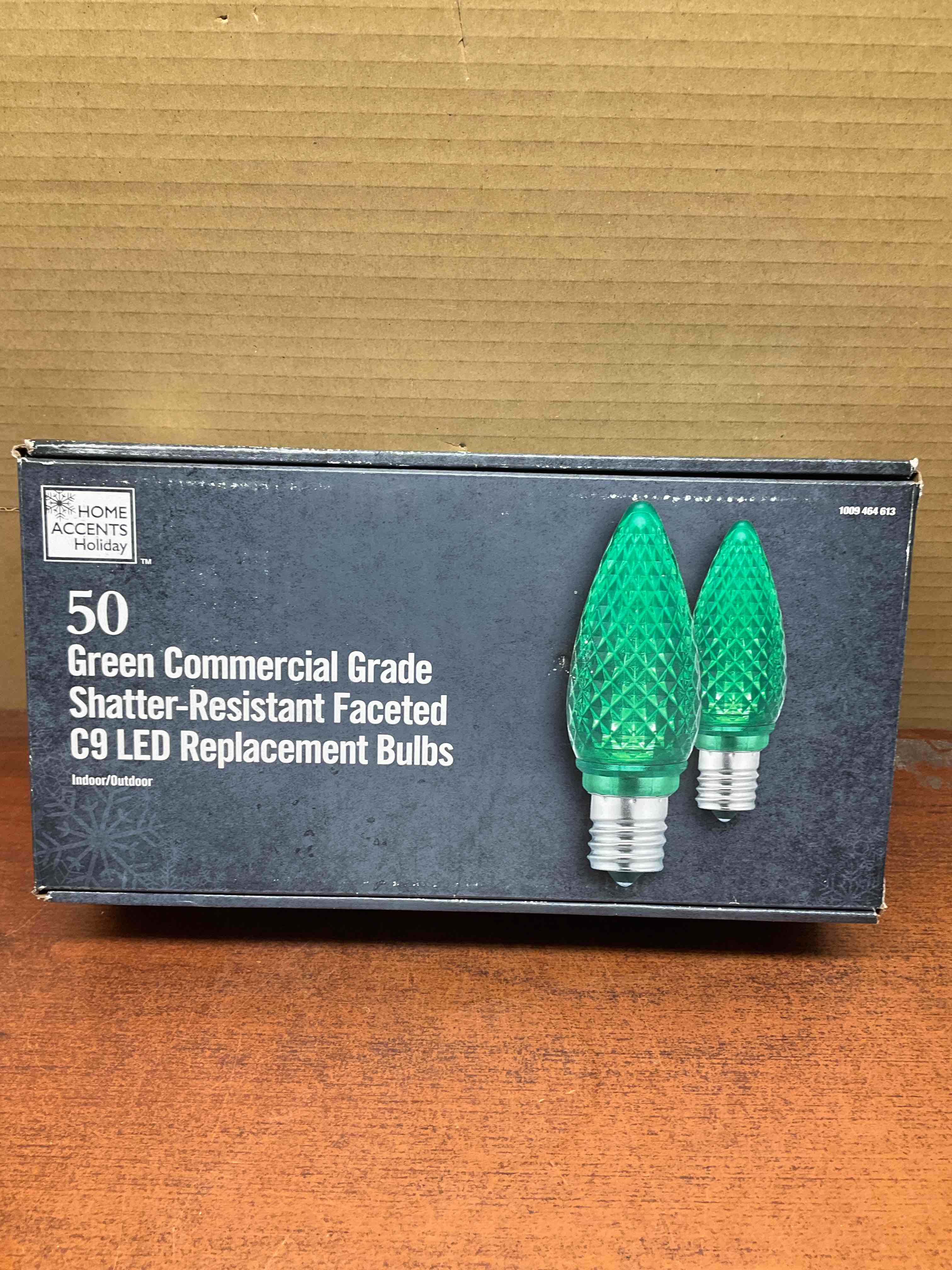 Home accent holiday 50 green commercial grade shatter resistant faucet C9 LED replacement bulbs