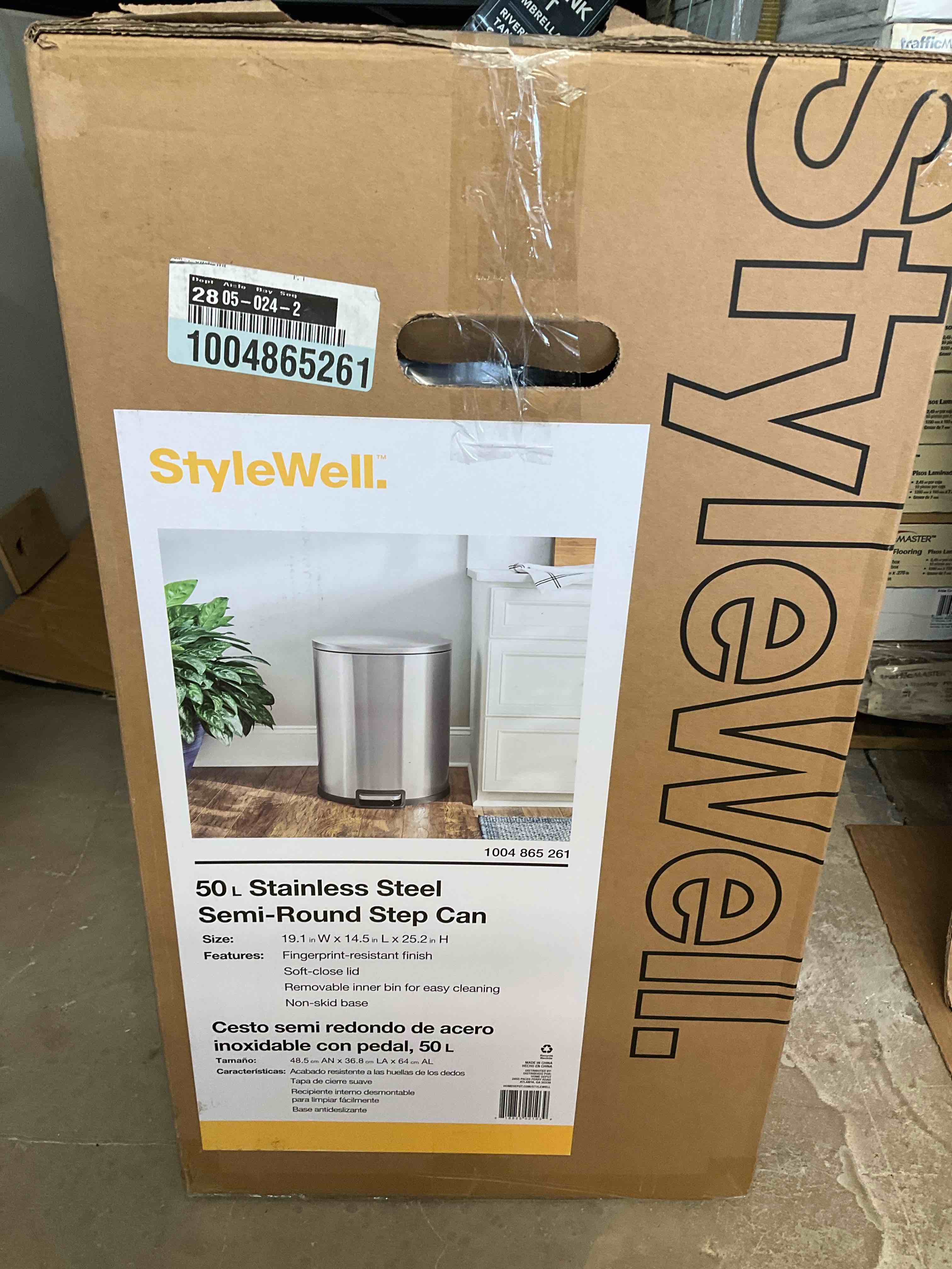 13 Gal. Stainless Steel D-Shaped Step On Trashcan