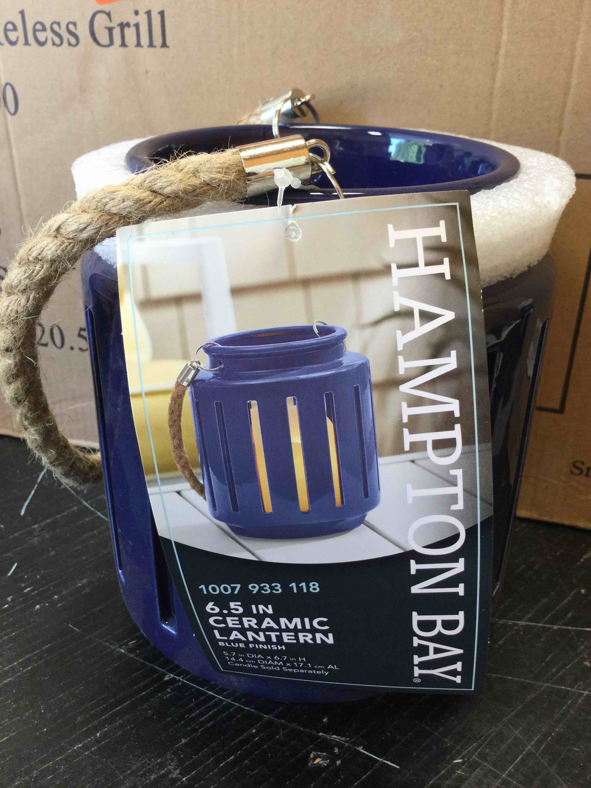 Hampton Bay 6.5 in. Ceramic Lantern - Blue Finish