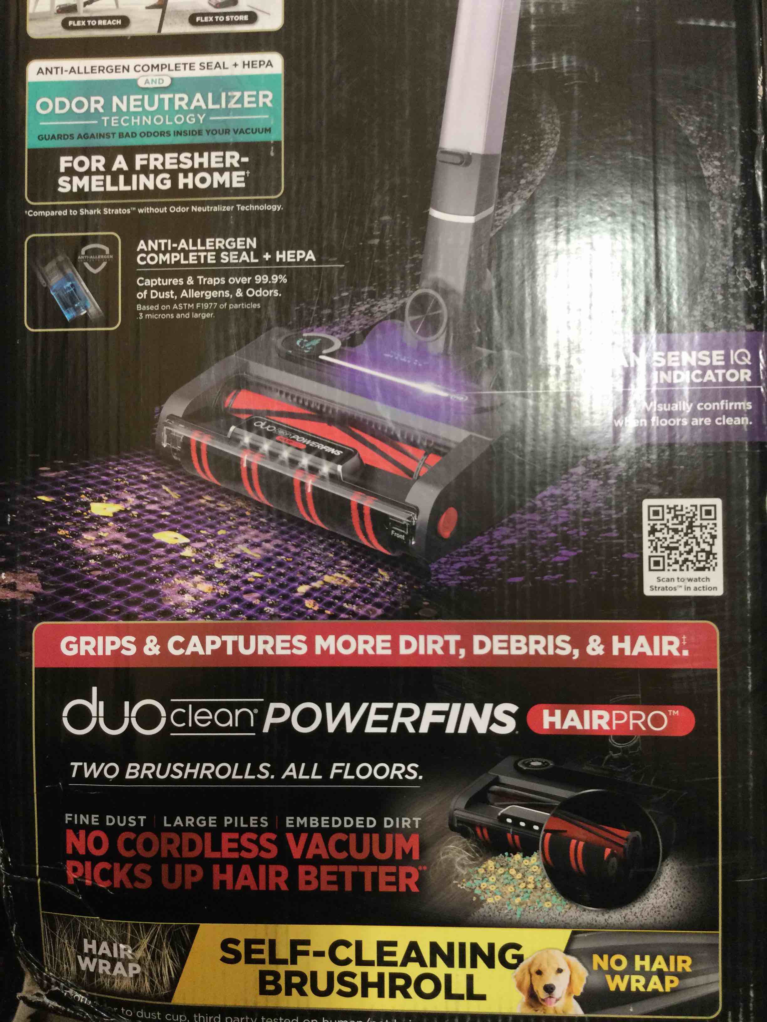 Shark IZ862H Stratos Cordless Vacuum with Clean Sense IQ and Odor Neutralizer, DuoClean Powerfins HairPro, Includes Duster Crevice Tool & Anti-Allergen Brush, Up To 60 Minute Runtime, Ash Purple