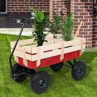 Steel Rectangle Garden Cart with Wood Fence and 4 Wheels