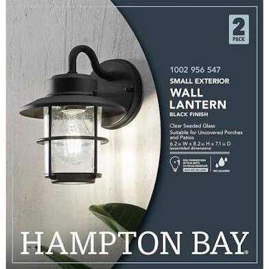 8.2 in. 1-Light Black Outdoor Wall Light Lantern Porch or Patio Sconce (2-Pack)