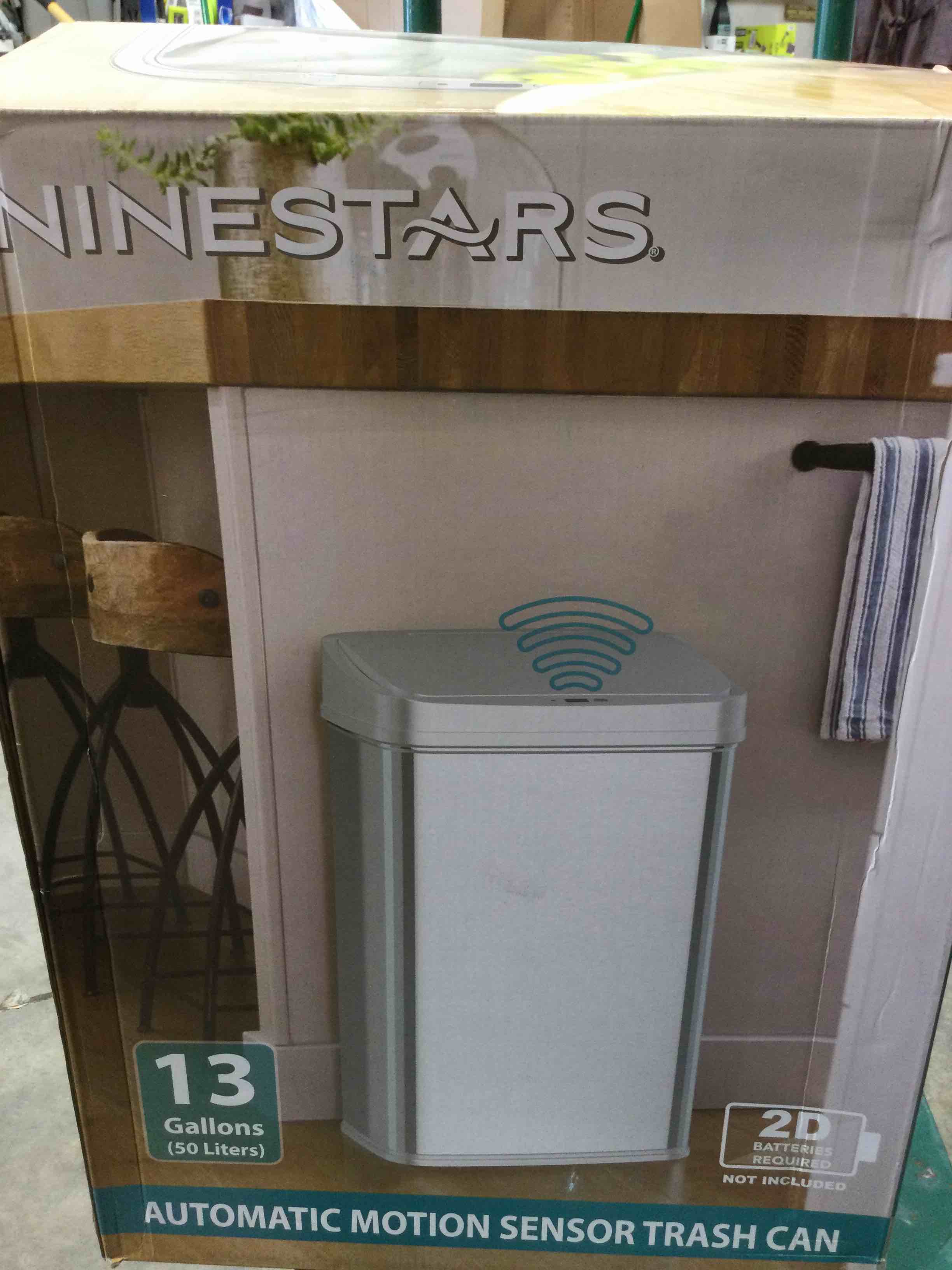 Brand New, Dented on Back (pictured below) Still Functional. NINESTARS DZT-50-28SL Original Touchless Automatic Motion Sensor Trach Can, 13 Gal SL, Silver Trim