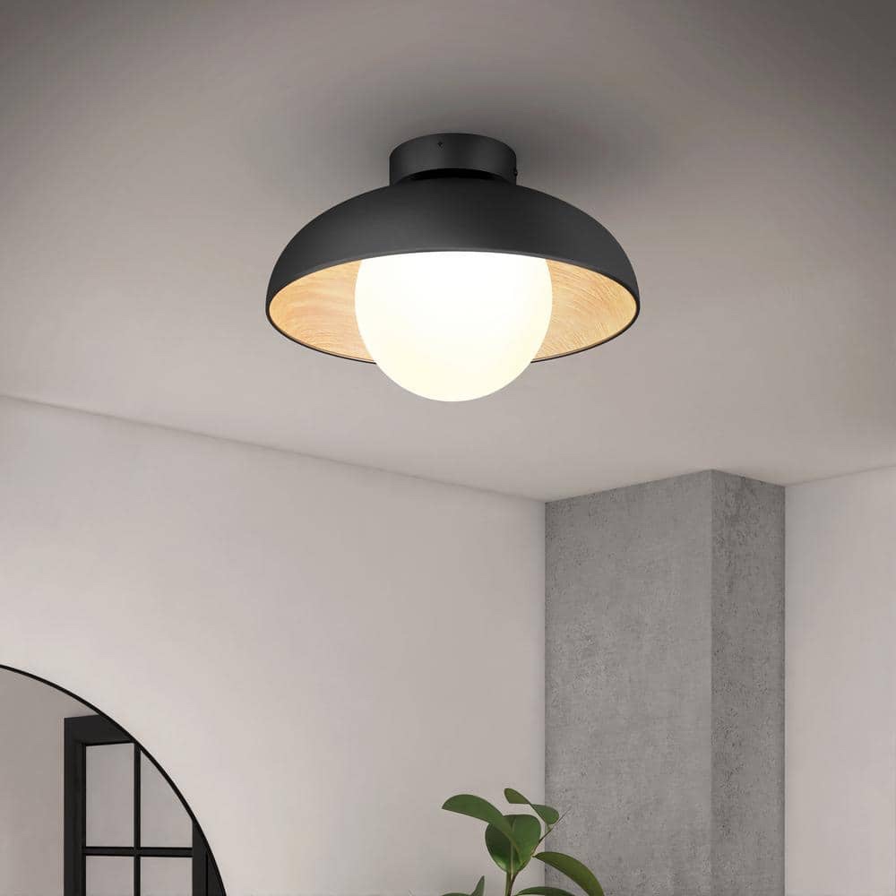 Artika Boden 15 in. 1 Light Black and Wood 5CCT Integrated Selectable LED Flush Mount Ceiling Light