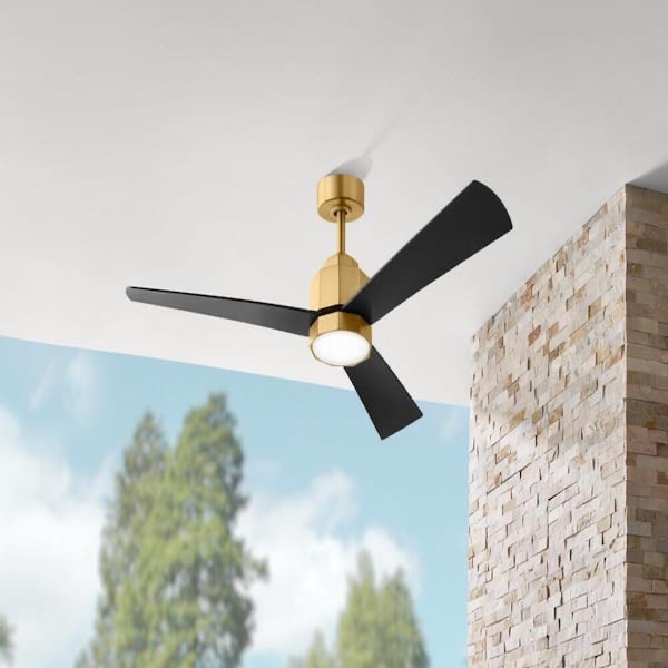 Hampton Bay Everlea 52 in. Indoor/Covered Outdoor Brushed Gold Modern Ceiling Fan with Color Changing LED and Remote Control