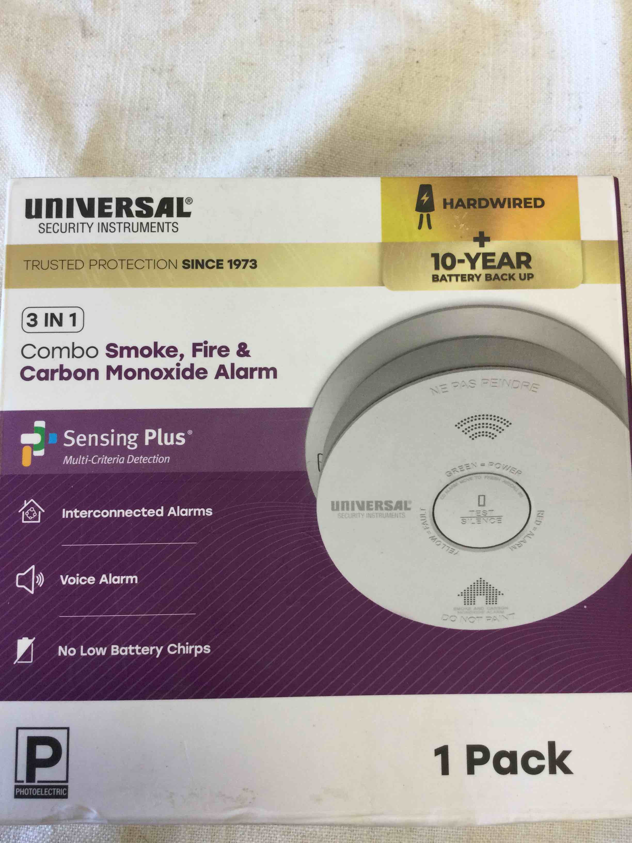 Universal Security Instruments (Brand Rating: 3.6/5)  Combination 3-in-1 Hardwired Smoke, Fire and CO Alarm Detector 10-Year Sealed Battery Backup, Multi-Criteria Detection
