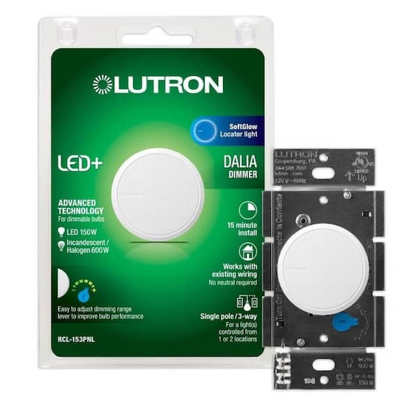 Lutron Dalia LED+ Single-Pole/3-Way White Illuminated LED Rotary Light Dimmer