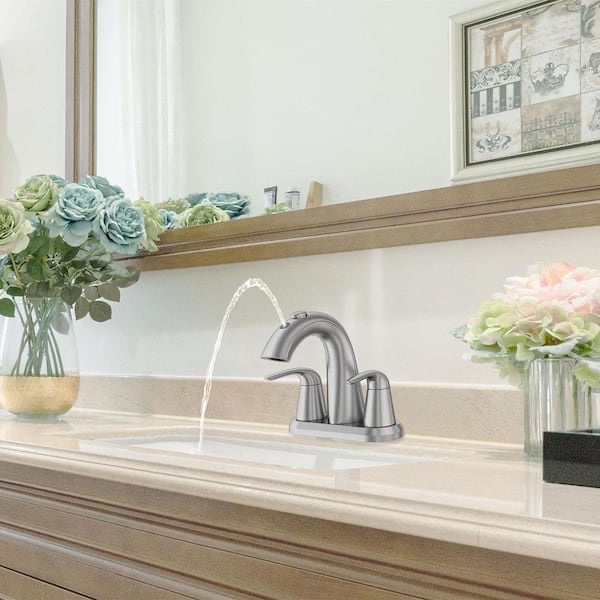 Glacier Bay Nadina 4 in. Centerset Double Handle Bathroom Fountain Faucet in Brushed Nickel