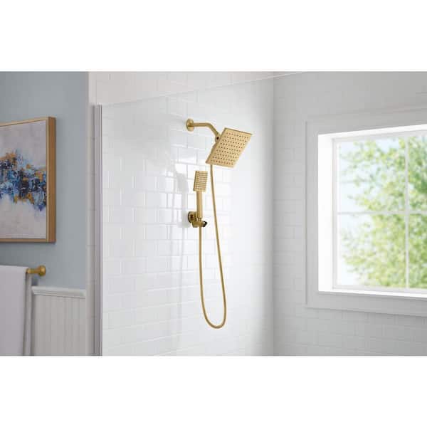 Glacier Bay Modern 1-Spray 7.9 in. Dual Tub Wall Mount Fixed and Handheld Shower Heads 1.8 GPM in Matte Gold